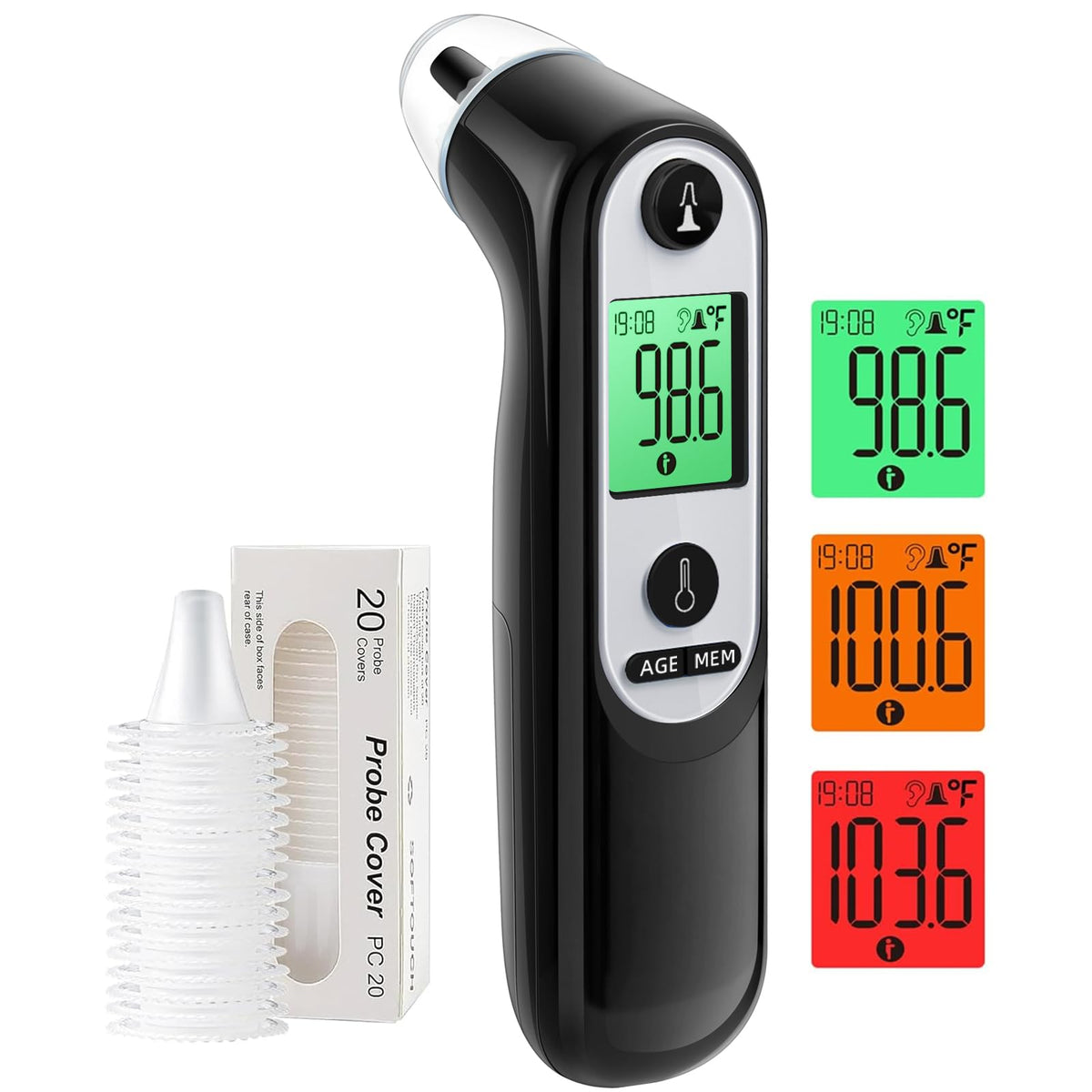 Viproud Ear Thermometer for Kids and Adults with 1s Reading, 30 Memory, 21 Caps