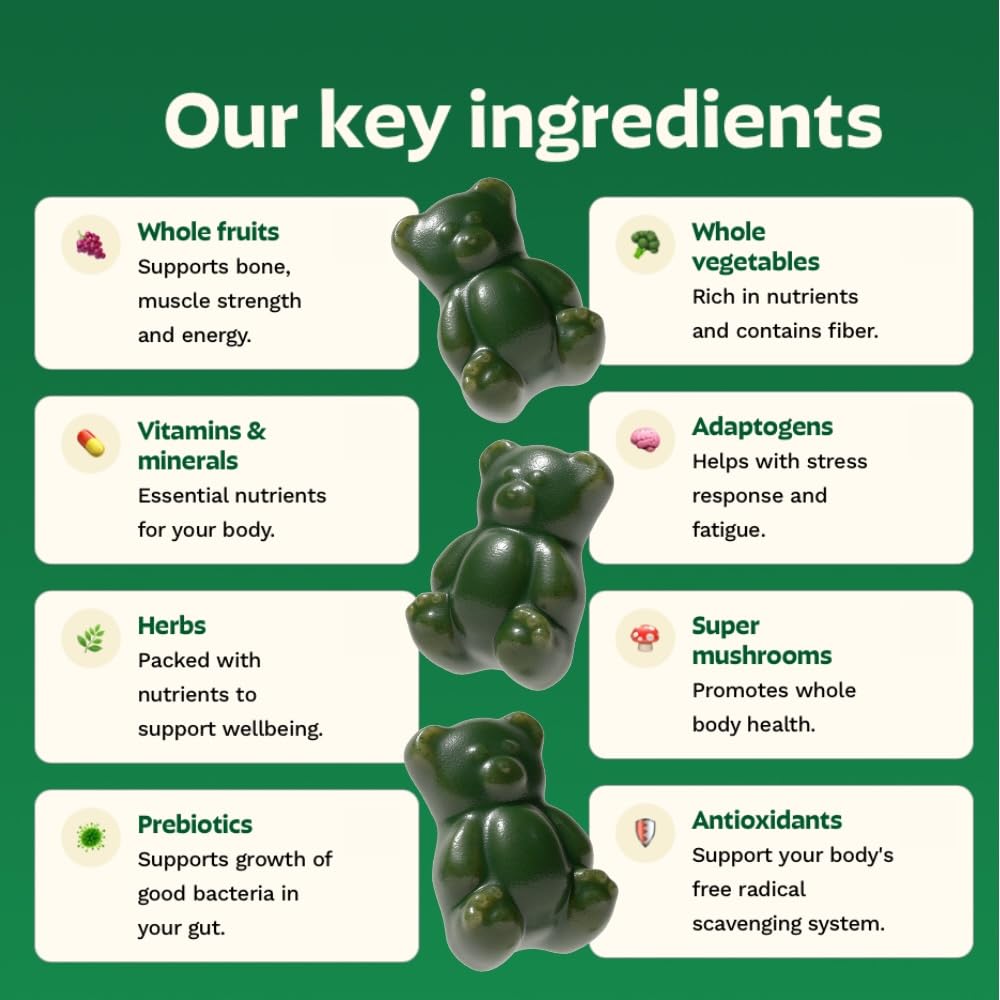 Grüns Adult Greens Gummies Multivitamin with Prebiotic Fiber

