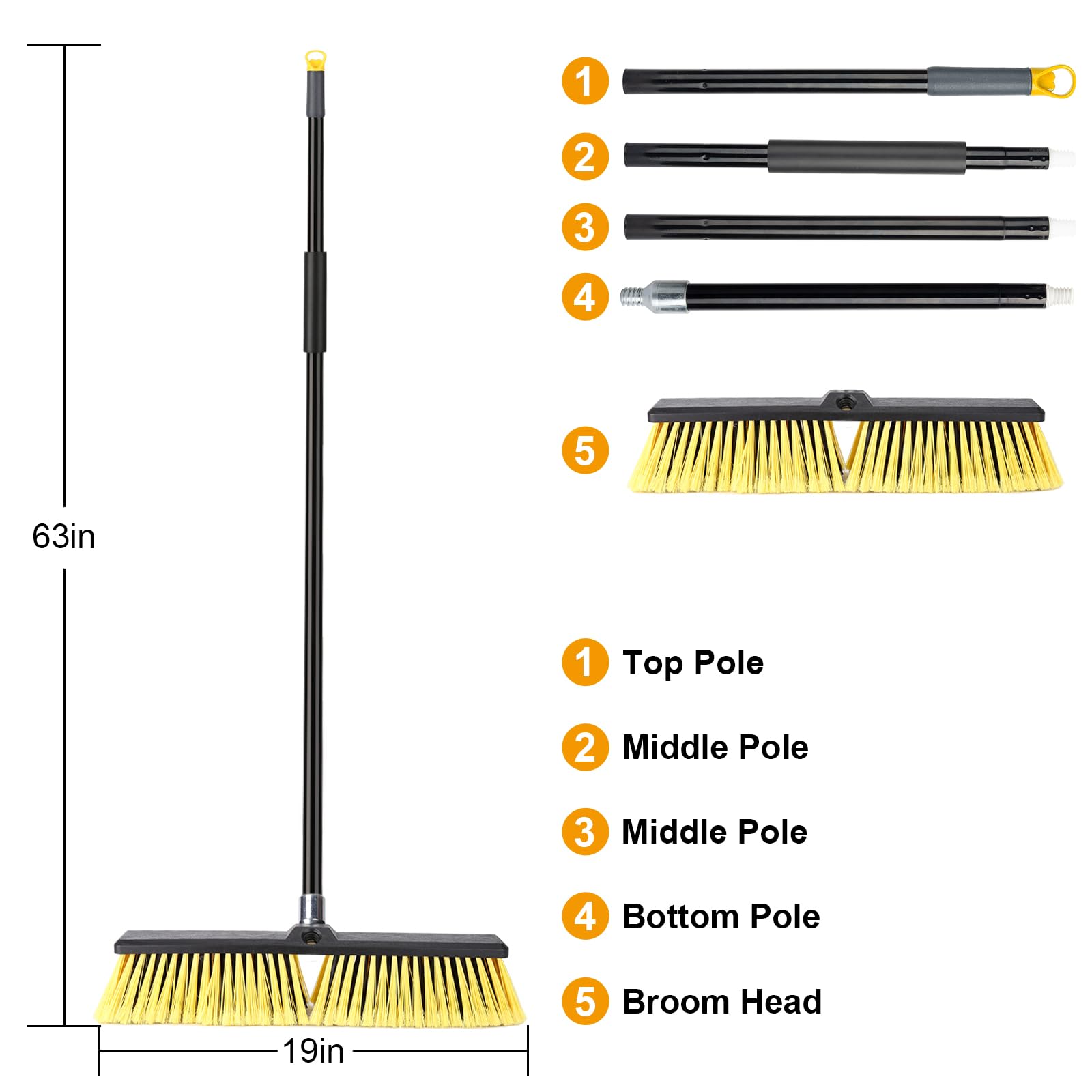 Push Broom KeFanta Heavy Duty Long Handle

