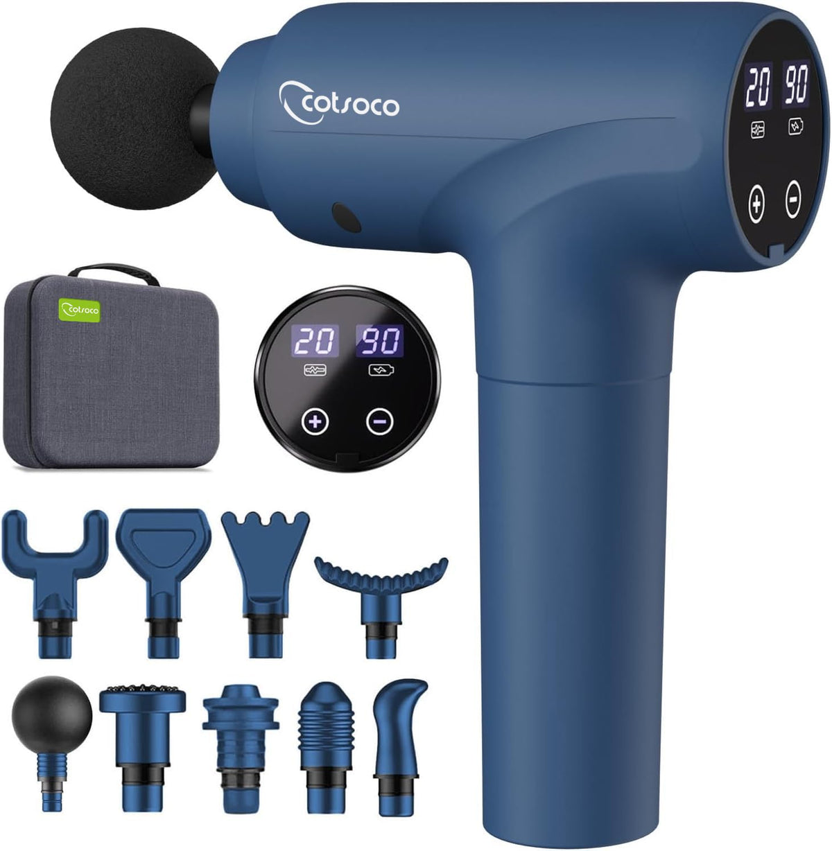 cotsoco Massage Gun Deep Tissue Percussion Massager with 9 Heads and 20 Speeds