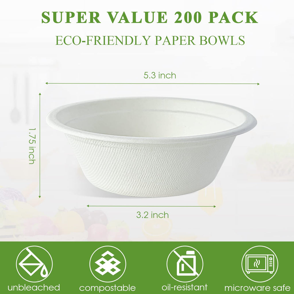 Vplus White Bagasse Bowls Compostable Heavy-Duty Bowls

