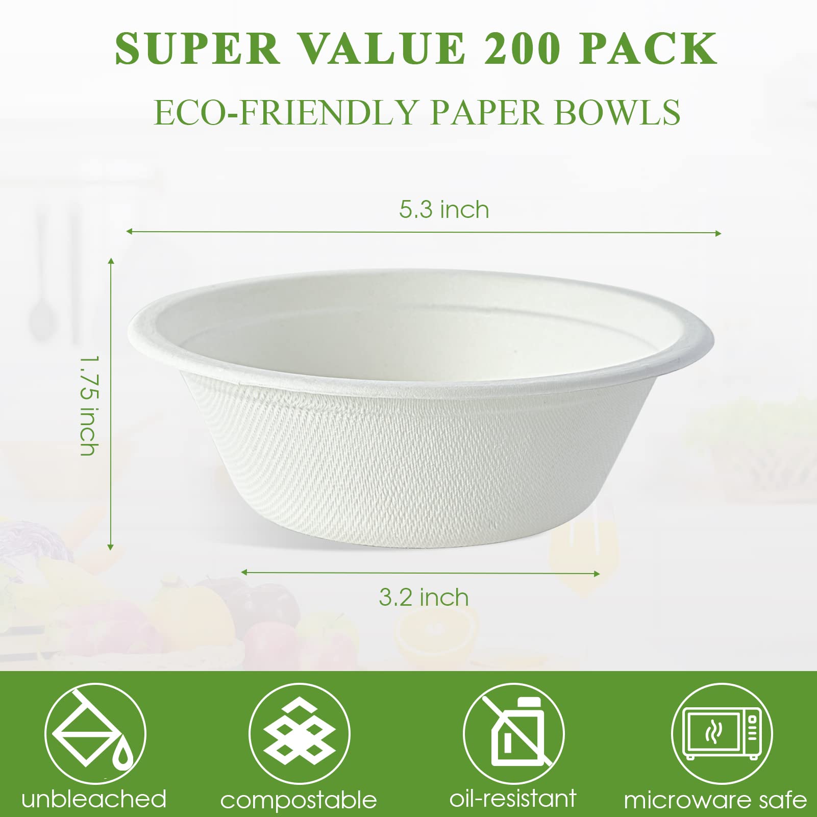 Vplus White Bagasse Bowls Compostable Heavy-Duty Bowls

