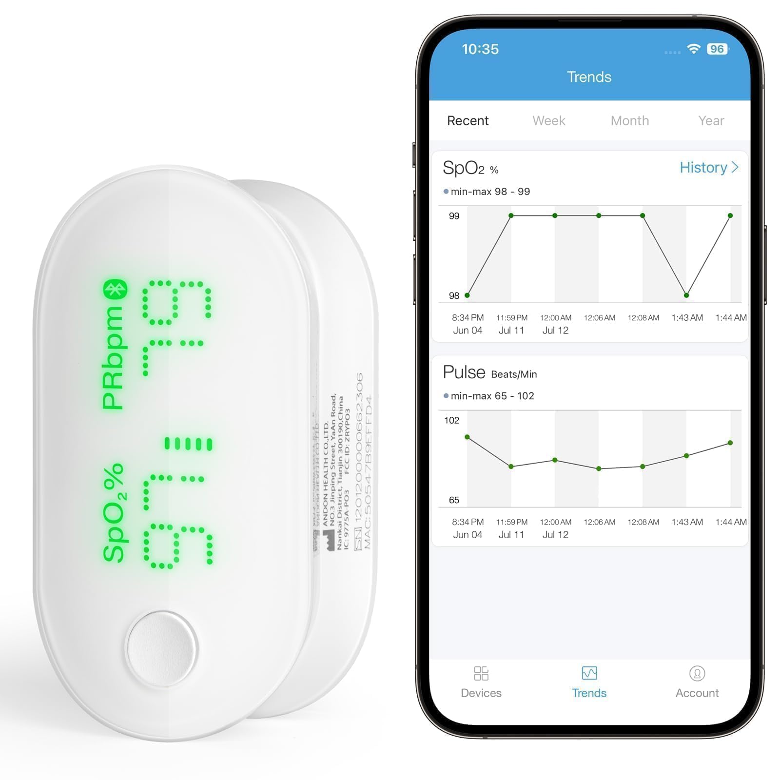iHealth Rechargeable Pulse Oximeter with Bluetooth


