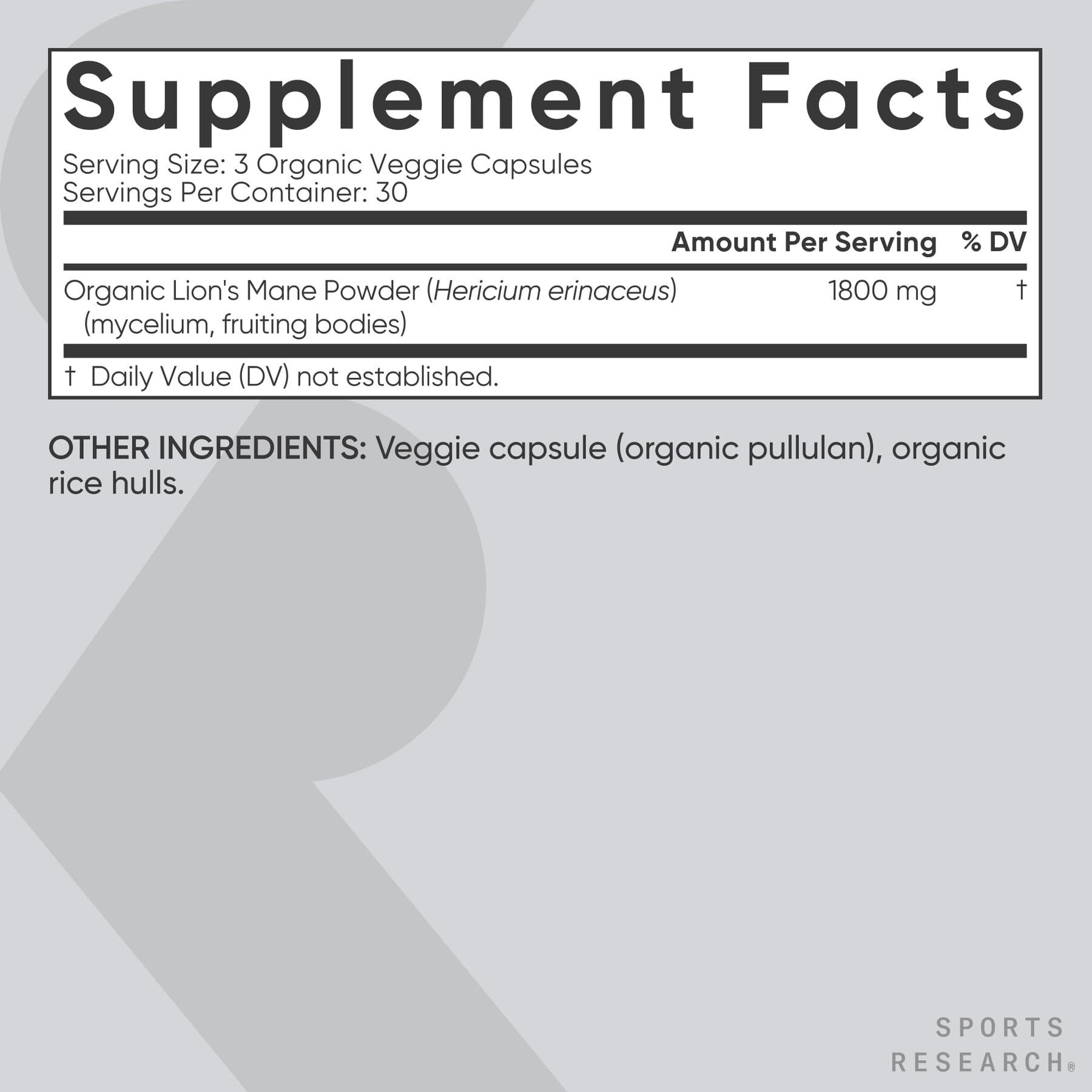 Sports Research Organic Lion's Mane 1800mg

