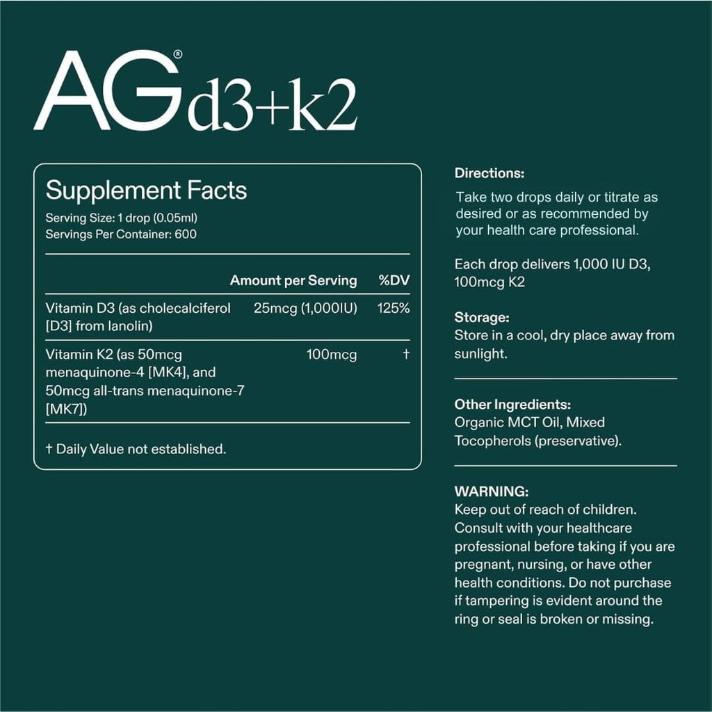 AG1 Vitamin D3 + K2 Drops | Immune & Bone Support


