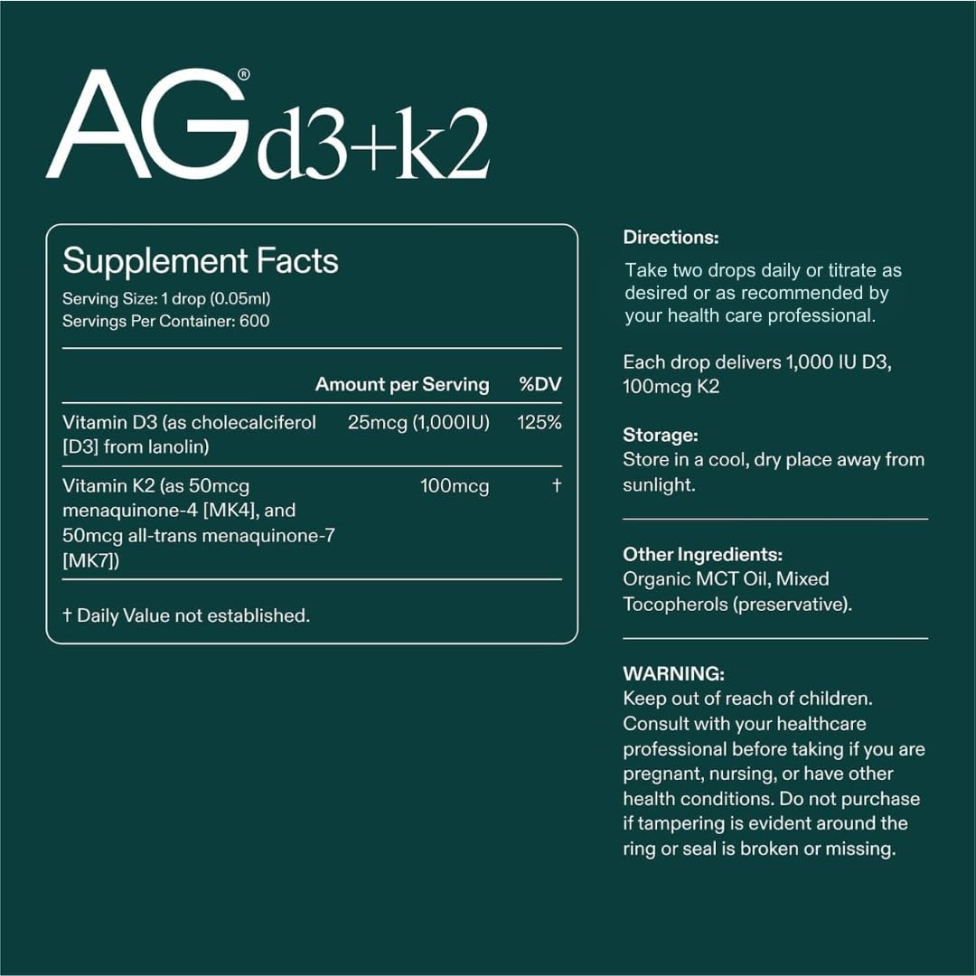 AG1 Vitamin D3 + K2 Drops | Immune & Bone Support

