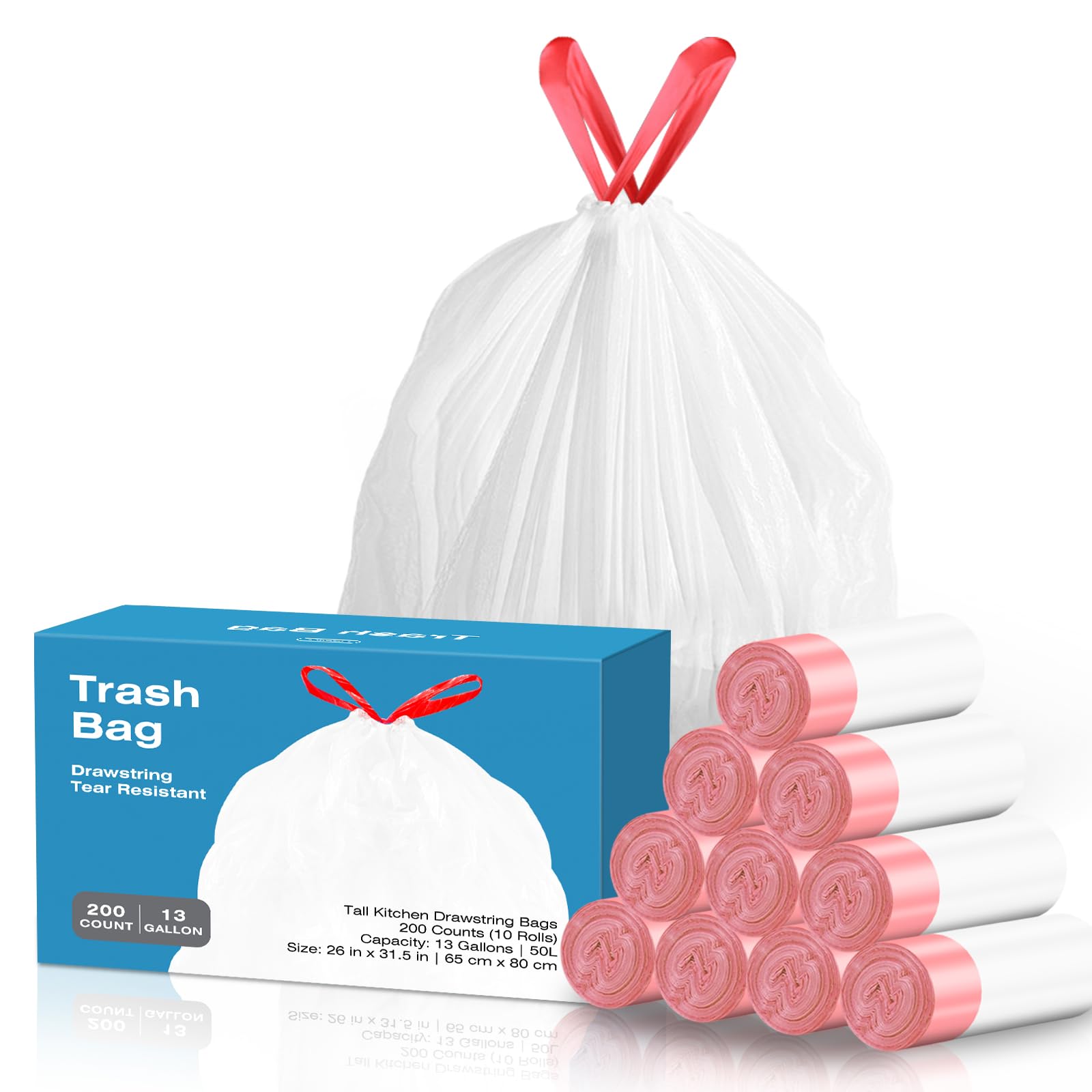 KdbK Kitchen Trash Bags – Drawstring, Unscented, Leak-Proof

