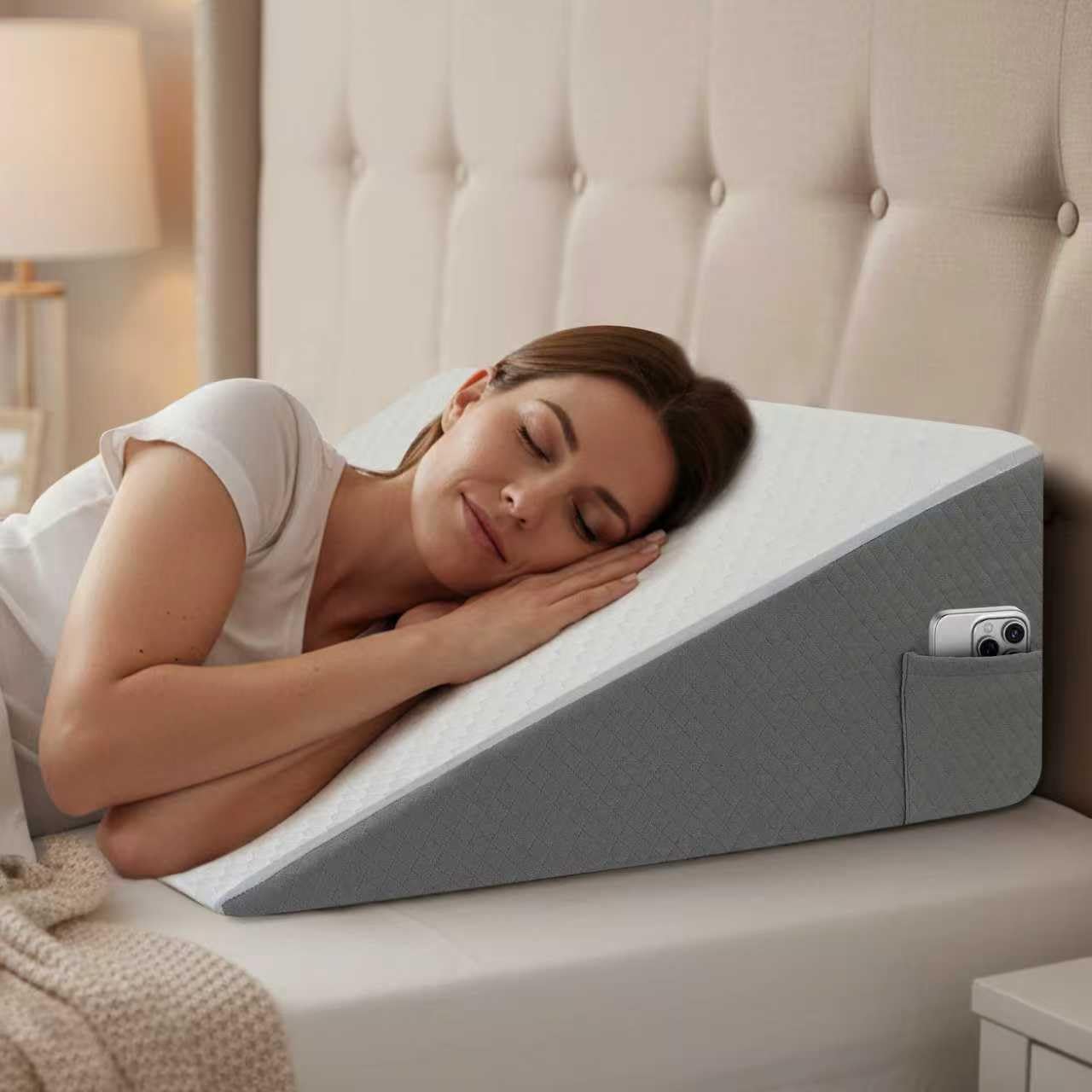 Bed Wedge Pillow with Memory Foam Top for Reading and Sleep