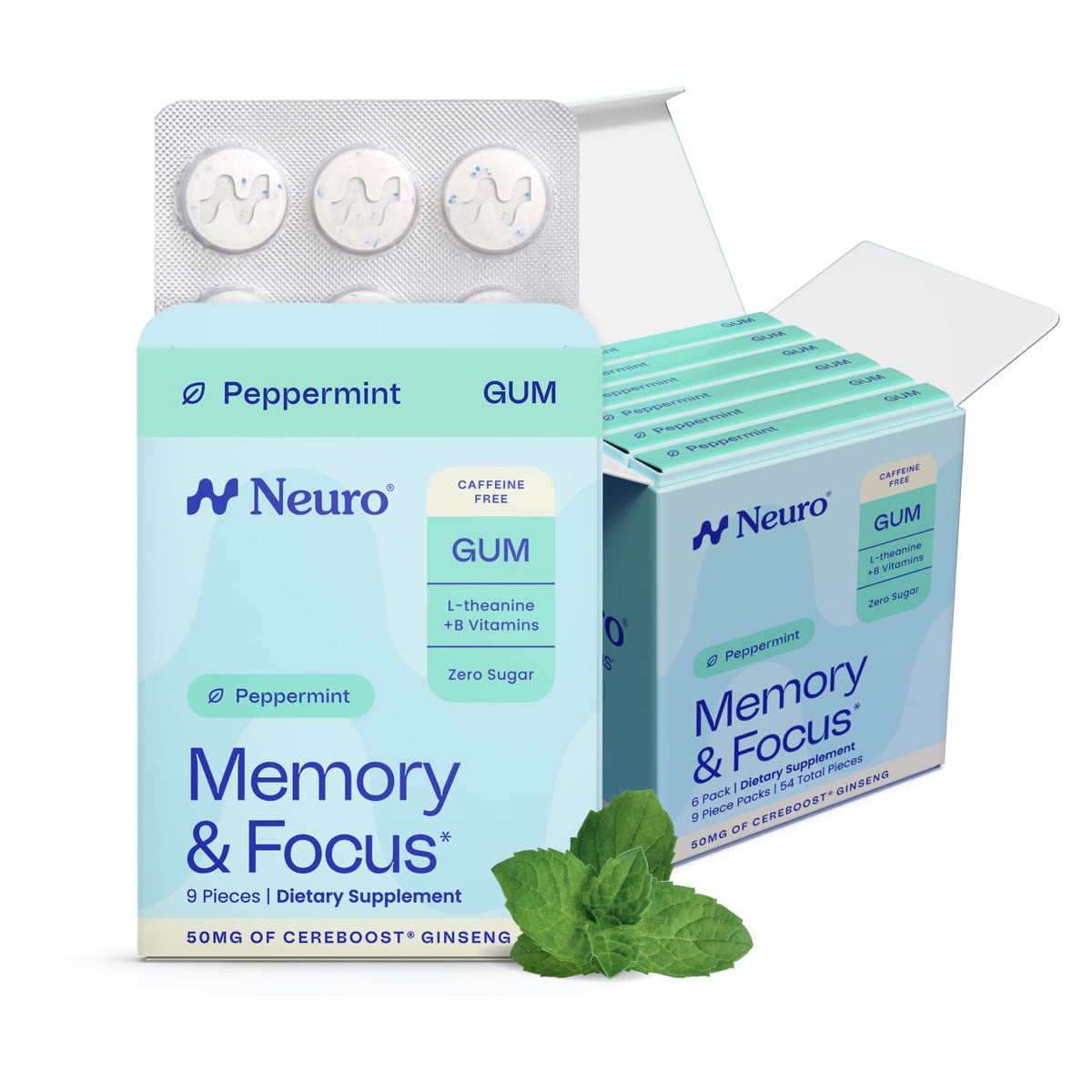 Neuro Memory & Focus Gum - Caffeine-Free Nootropic with Cereboost, L-Theanine & B Vitamins