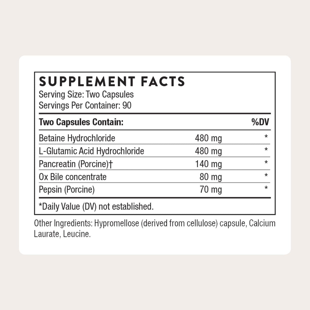 Thorne Digestive Enzymes Supplement with Pepsin and Ox Bile


