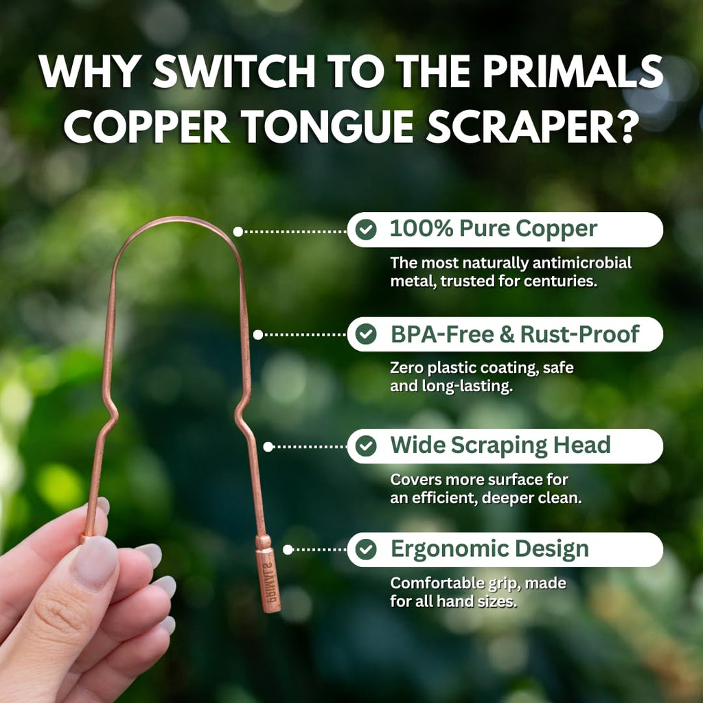 PRIMALS Copper Tongue Scraper for Fresher Breath

