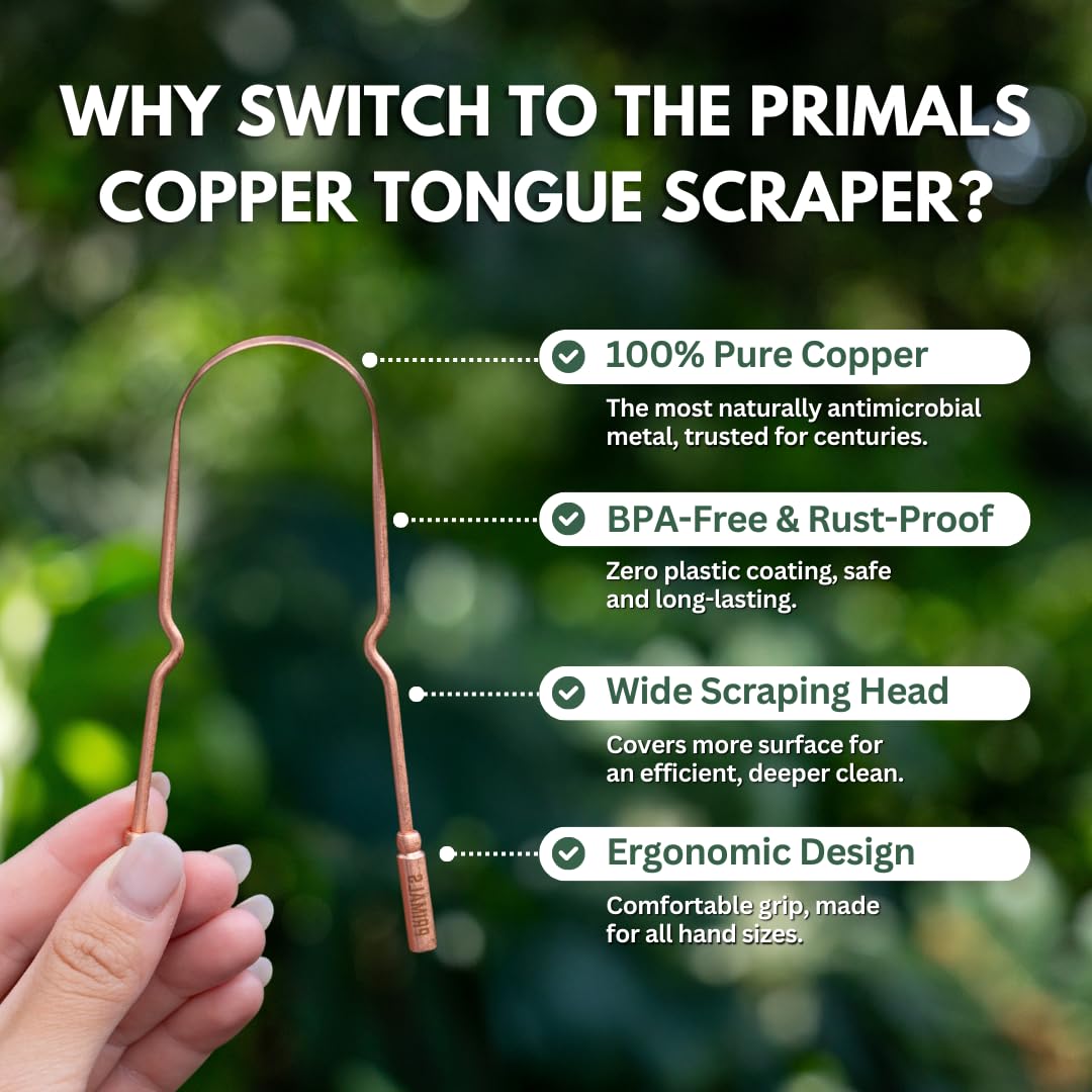 PRIMALS Copper Tongue Scraper for Fresher Breath

