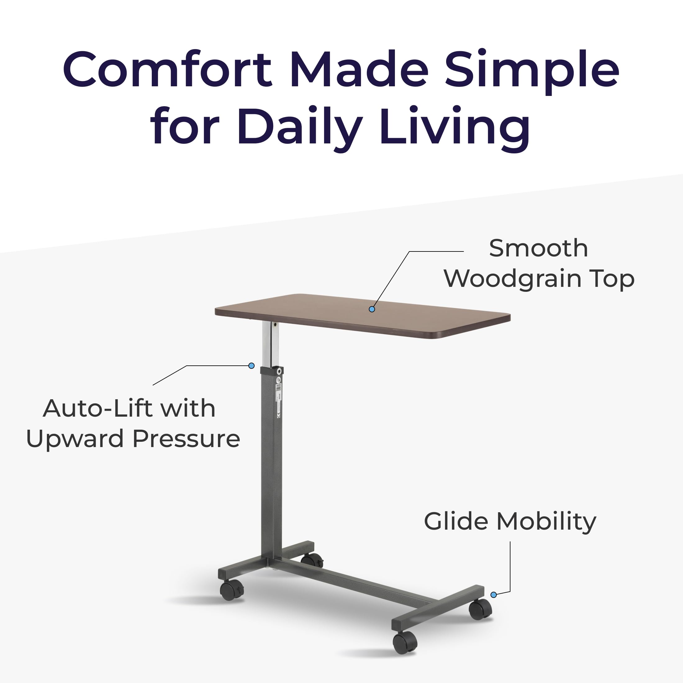 Drive Medical Overbed Table with Wheels - Non Tilt Surface

