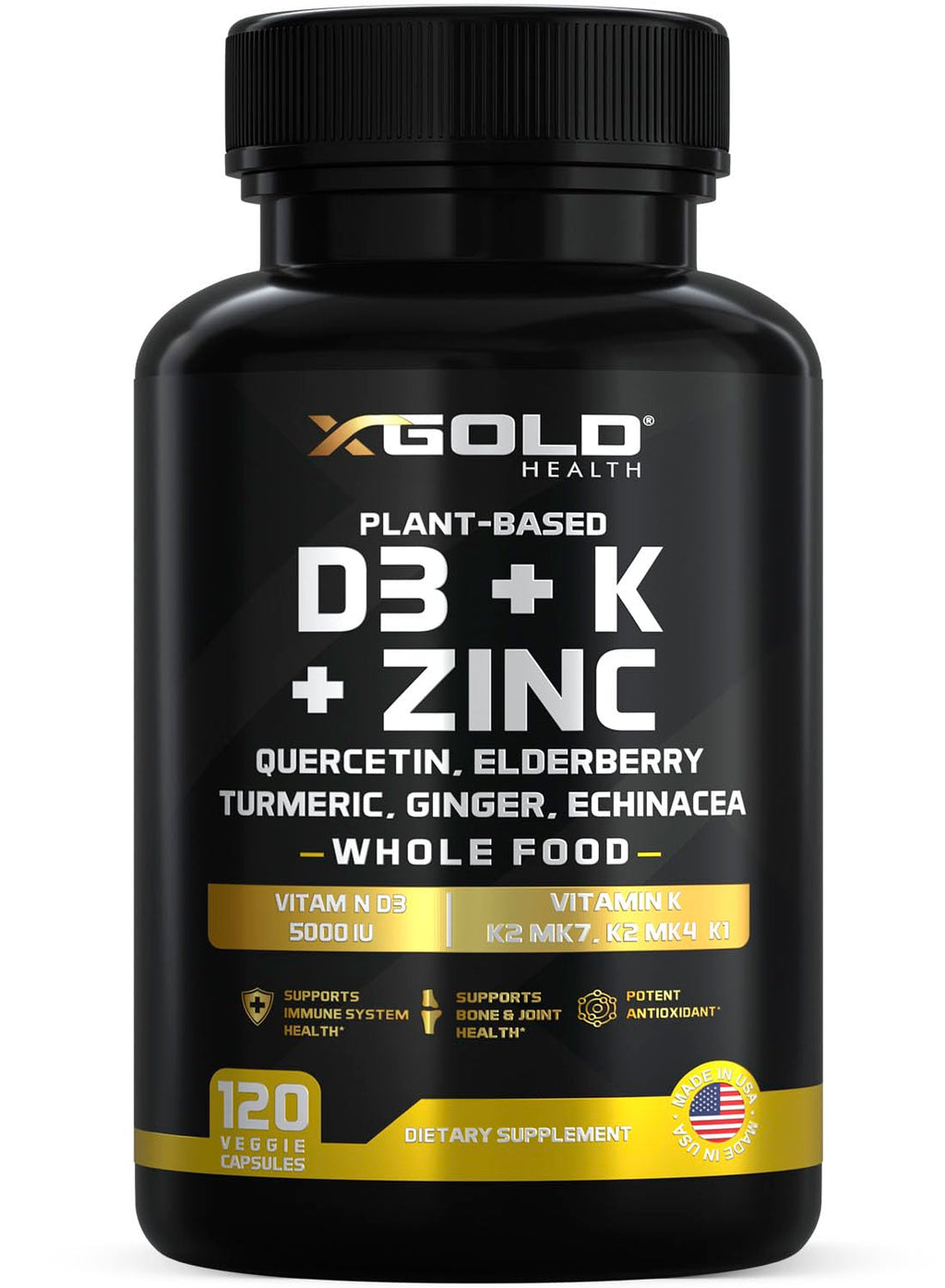 X Gold Health Plant-Based Vitamin D & K Complex with Zinc