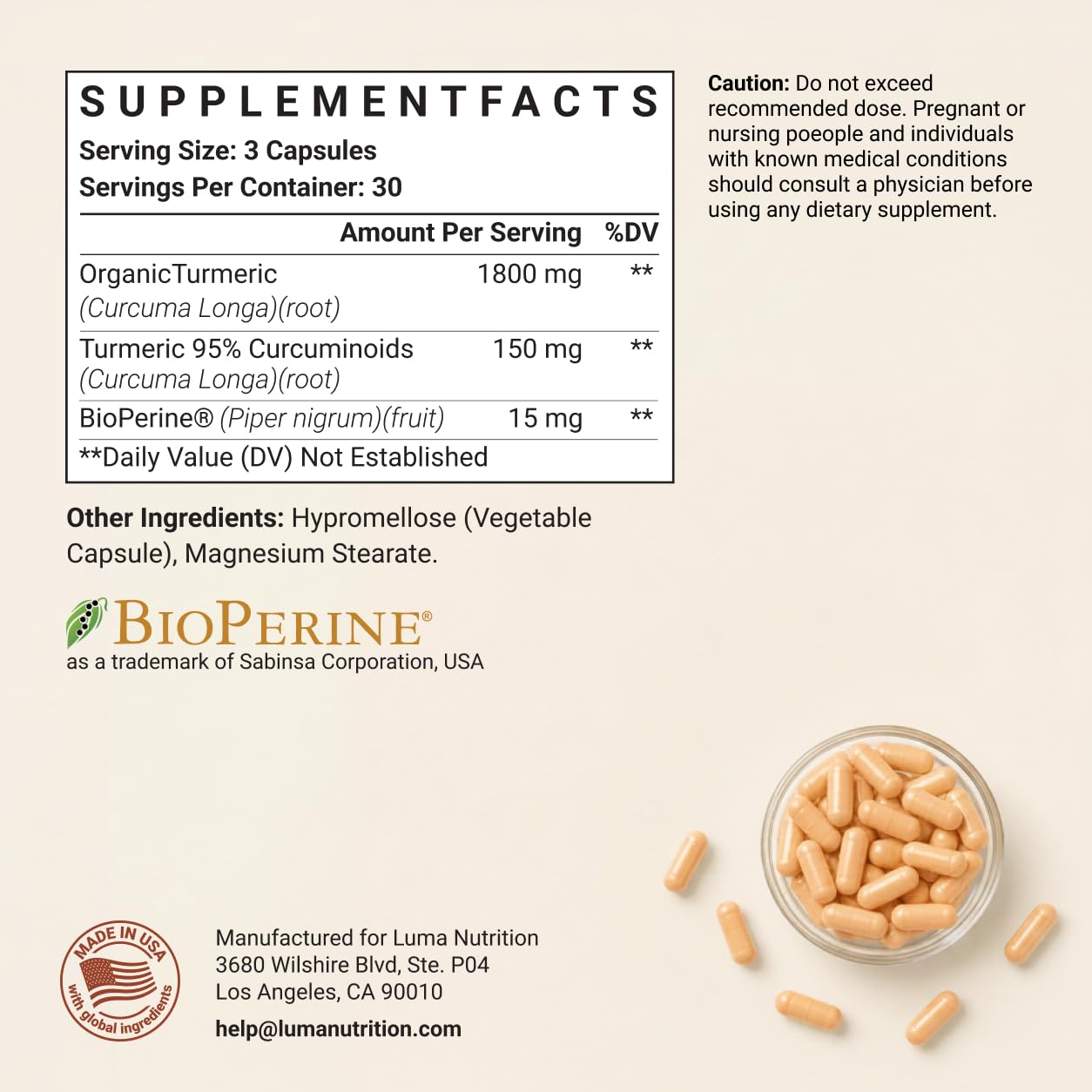 Luma Turmeric Curcumin with BioPerine 95% Curcuminoids

