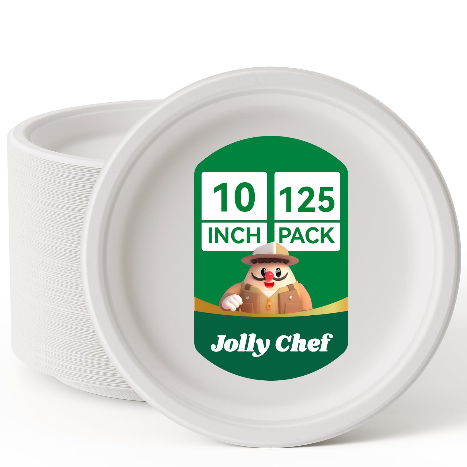 JOLLY CHEF Compostable Heavy-Duty Plates Sugarcane Fiber

