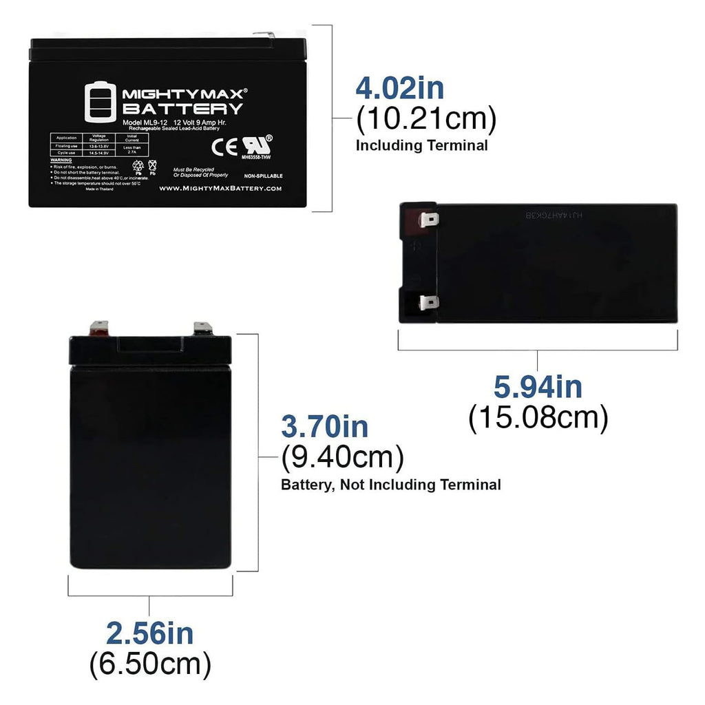 Mighty Max ML9-12 12V 9Ah AGM Battery F2 Terminal

