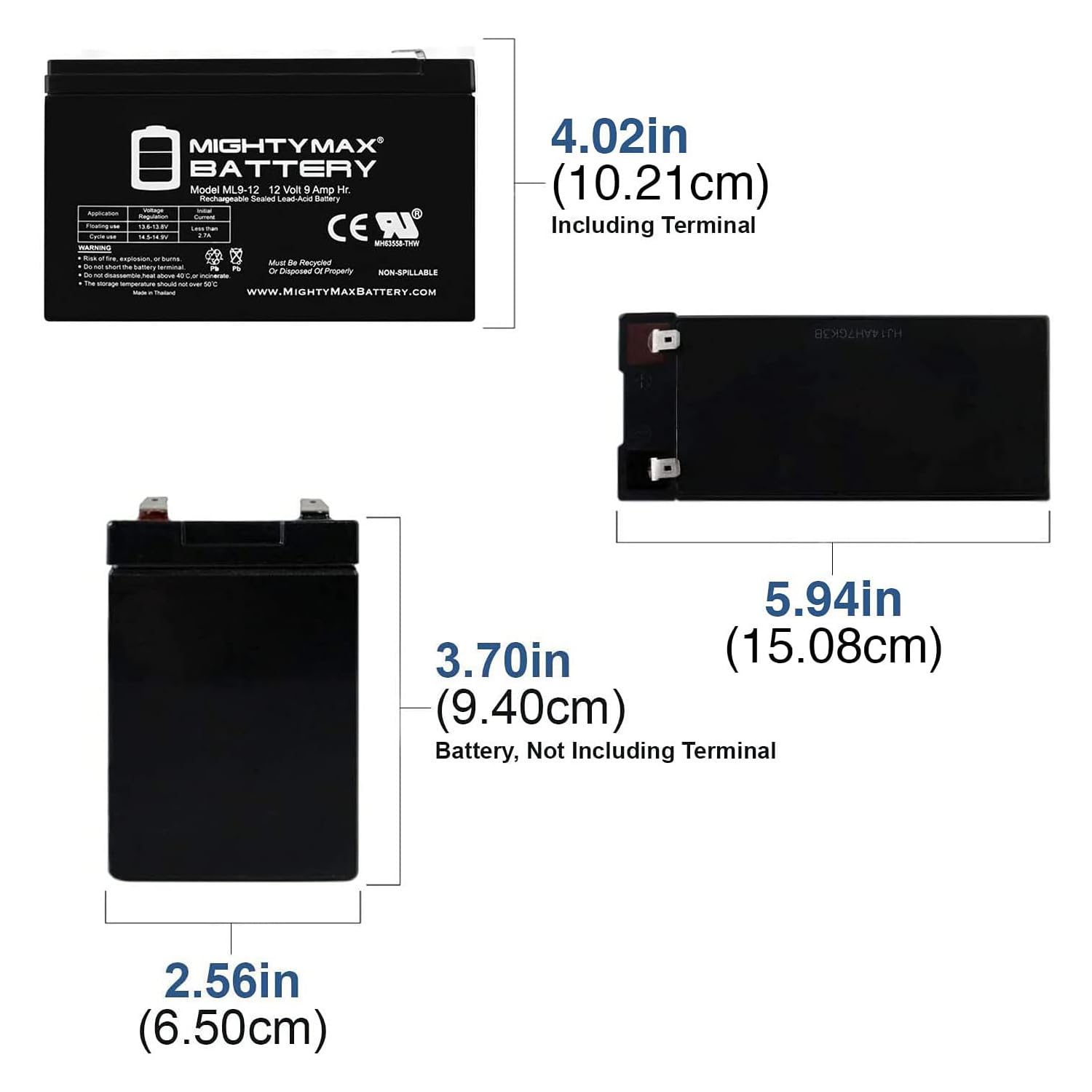 Mighty Max ML9-12 12V 9Ah AGM Battery F2 Terminal

