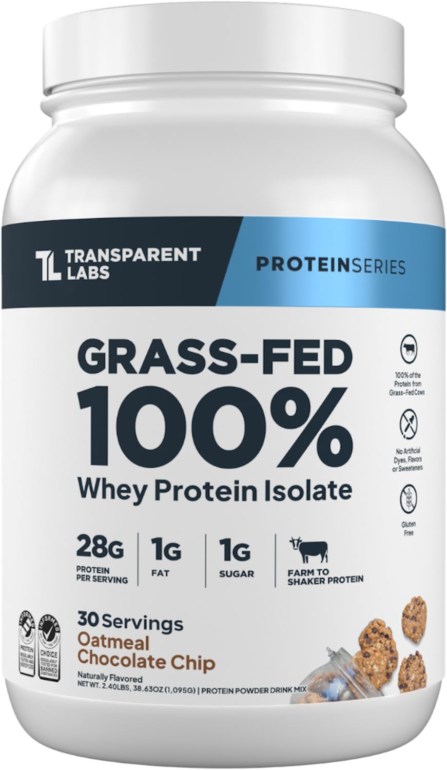 Whey Protein Isolate by Transparent Labs - Grass-Fed, 28g Protein