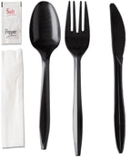 Black Cutlery Kit with Napkin & Salt Pepper Packets

