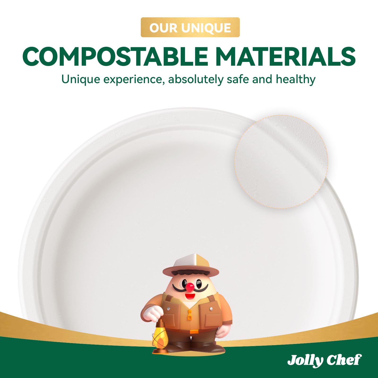 JOLLY CHEF Compostable Heavy-Duty Plates Sugarcane Fiber

