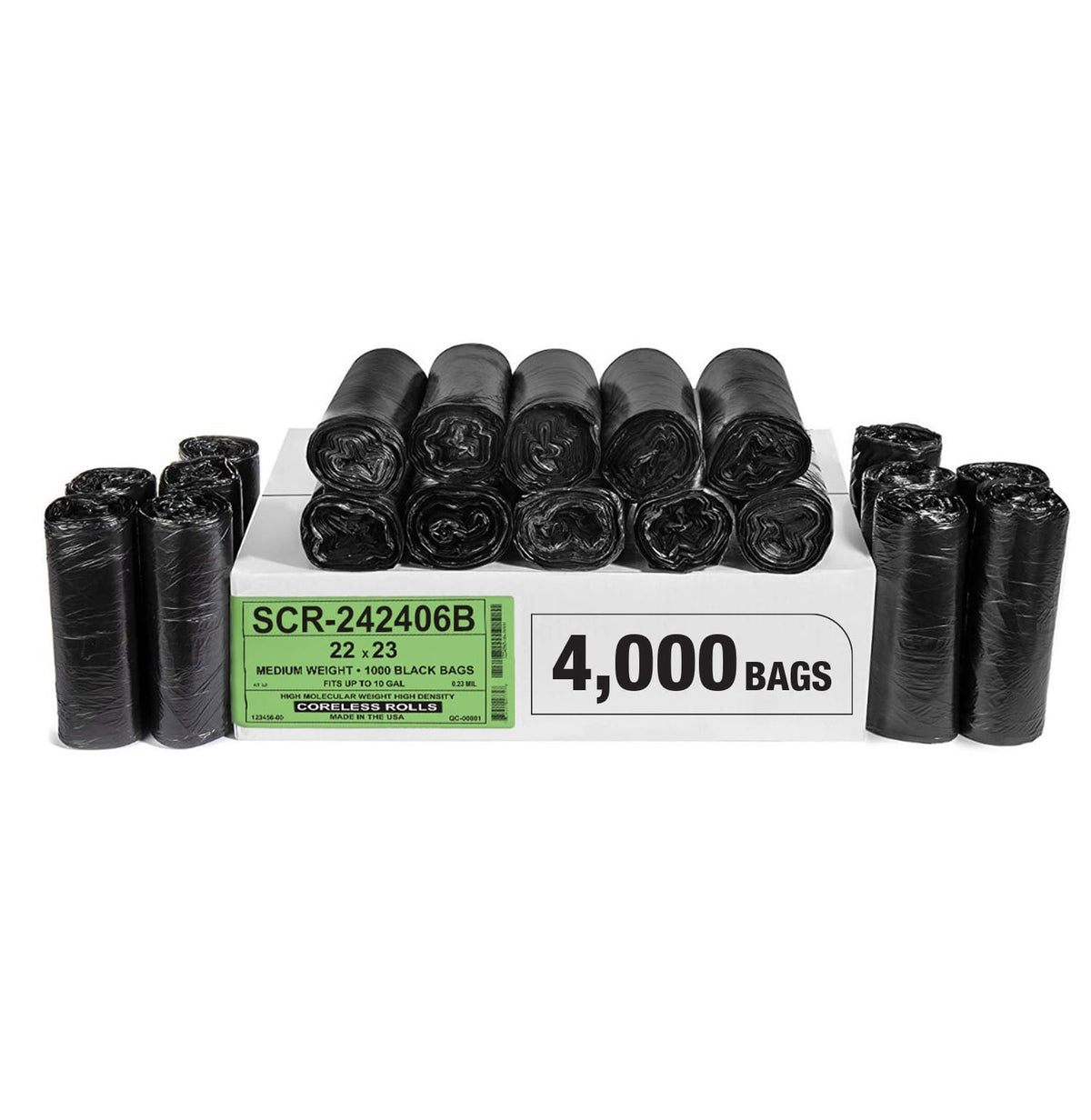 Aluf Plastics High-Density Trash Bags, Coreless Roll