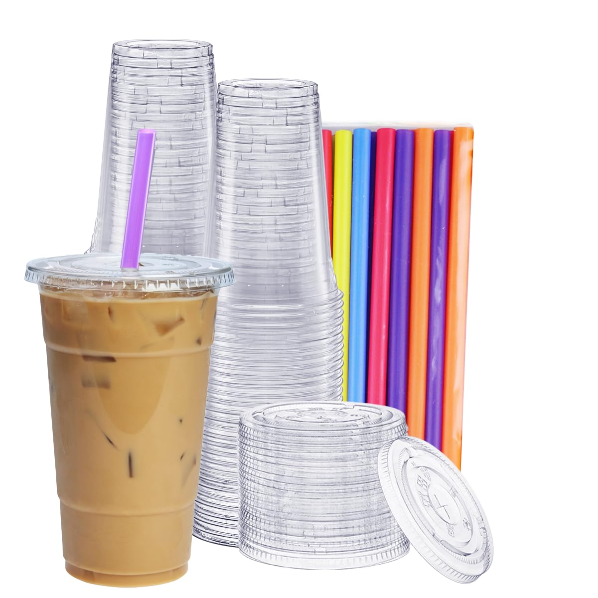 GUSTO Disposable Clear Cups with Flat Lids

