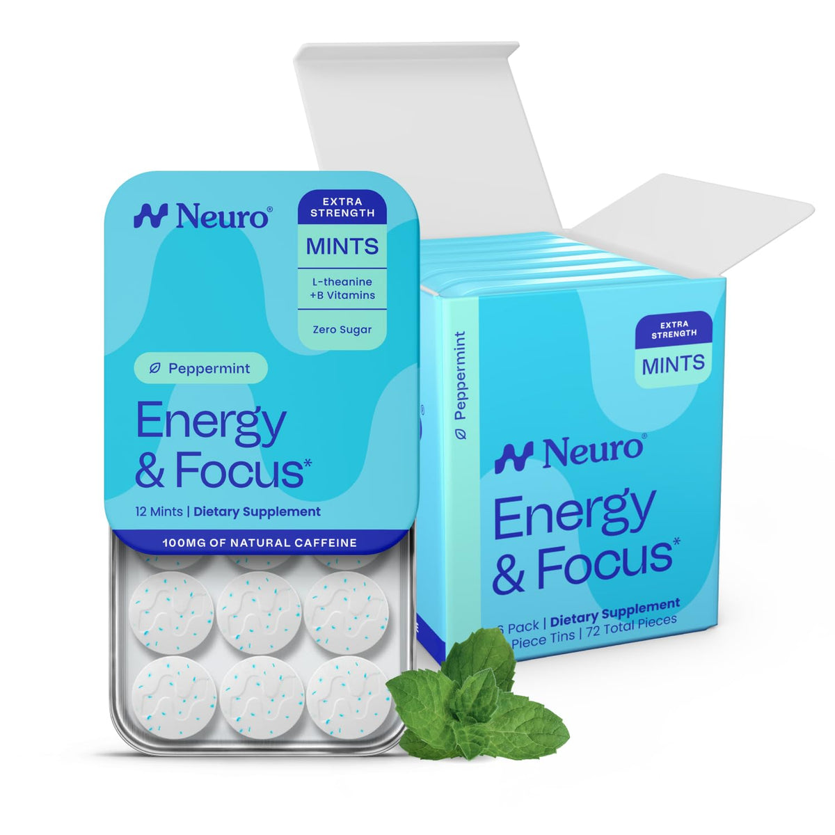 Neuro Energy & Focus Mints Extra Strength Sugar Free Breath Mints with 100mg Caffeine