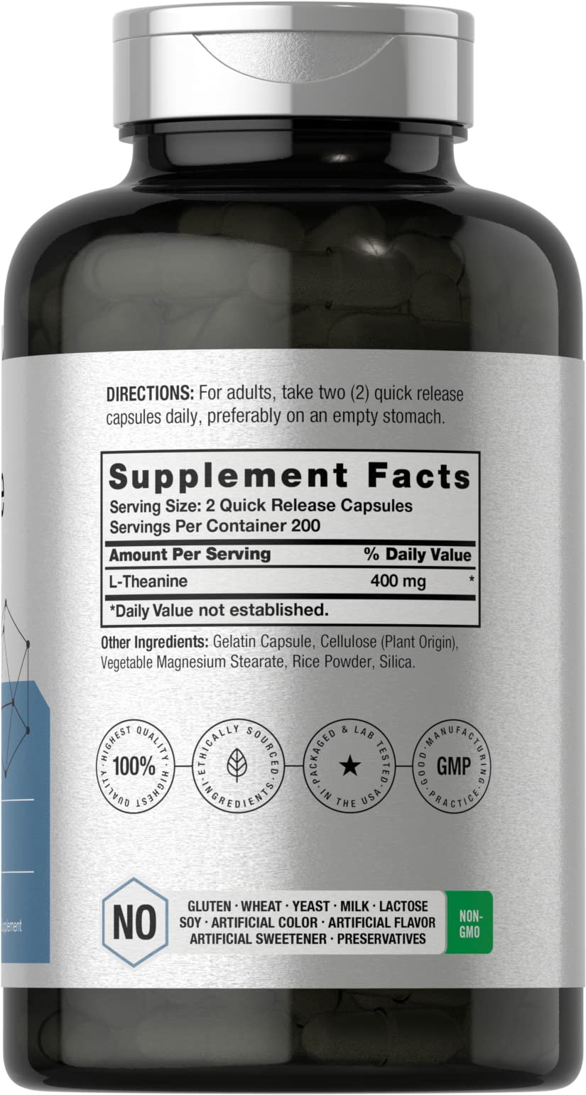 Horbäach L-Theanine 400 mg Supplement | Non-GMO Gluten Free

