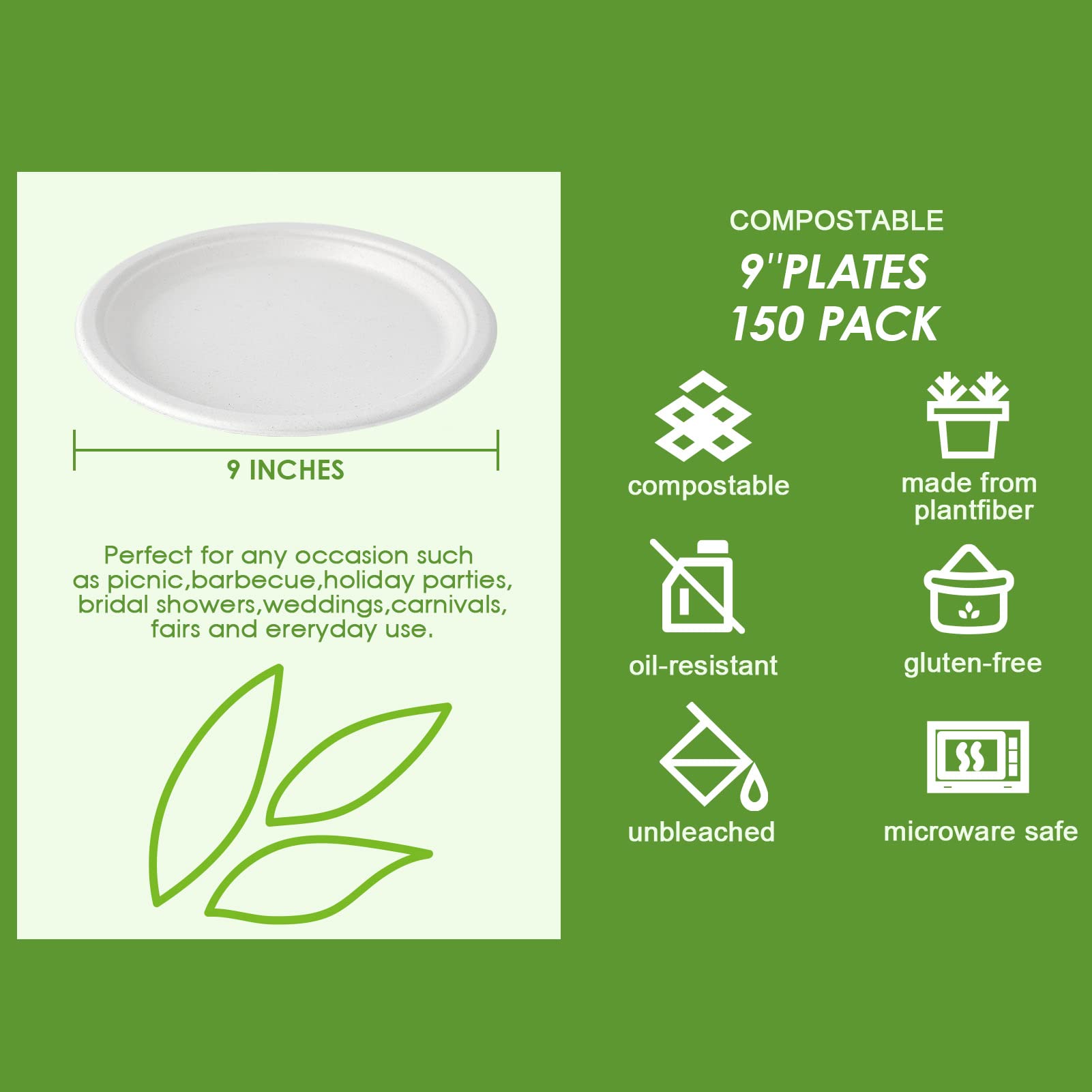 Vplus Bagasse Paper Plates – Compostable Heavy-Duty

