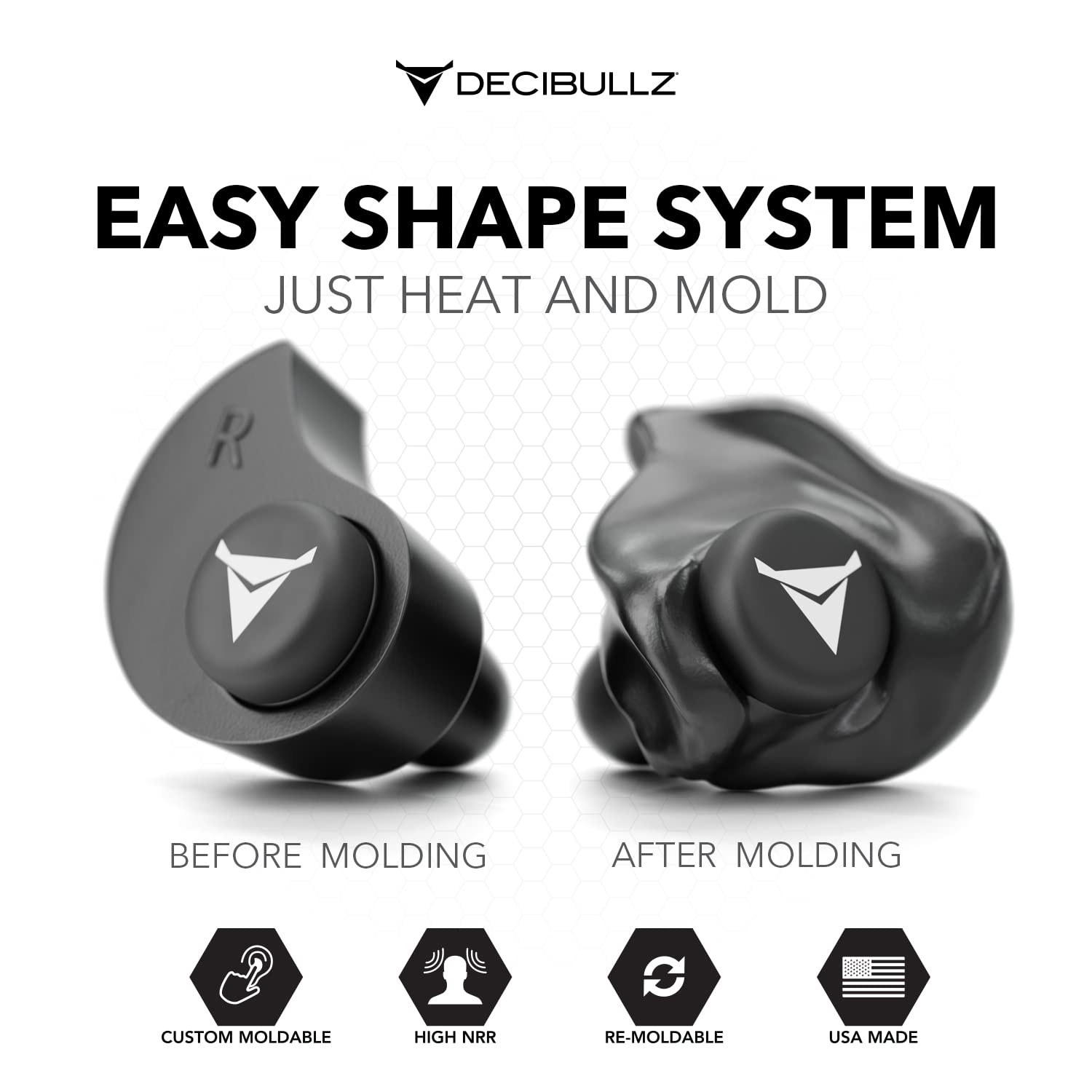 Decibullz Custom Molded Earplugs 31dB NRR Hearing Protection

