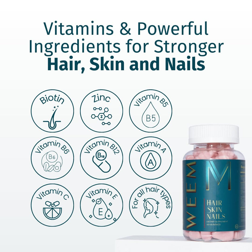 WEEM Hair Skin Nails Gummies – Vegan Biotin Vitamins

