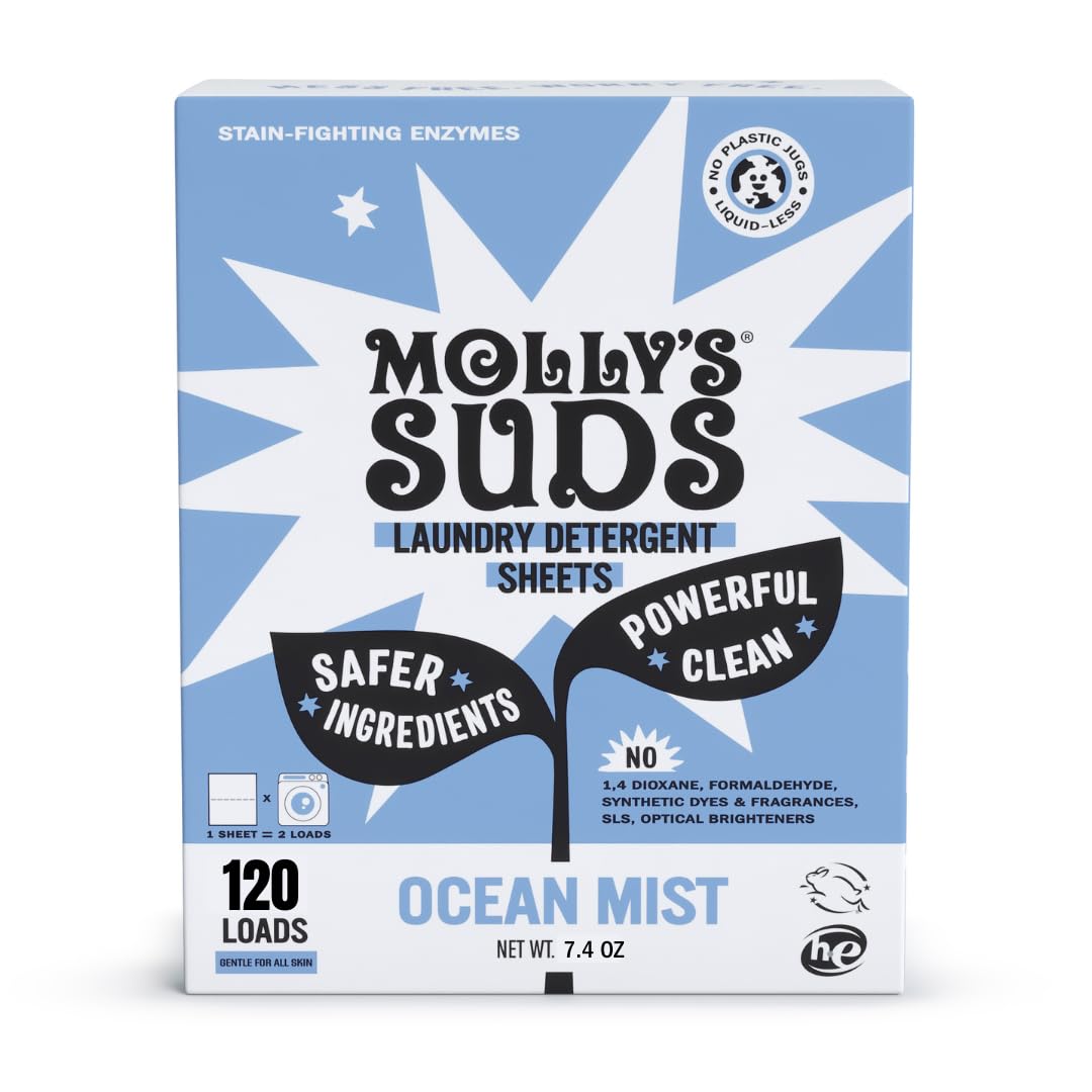 Molly’s Suds Laundry Detergent Sheets – Gentle, Bio-Based Enzymes, Plastic-Free