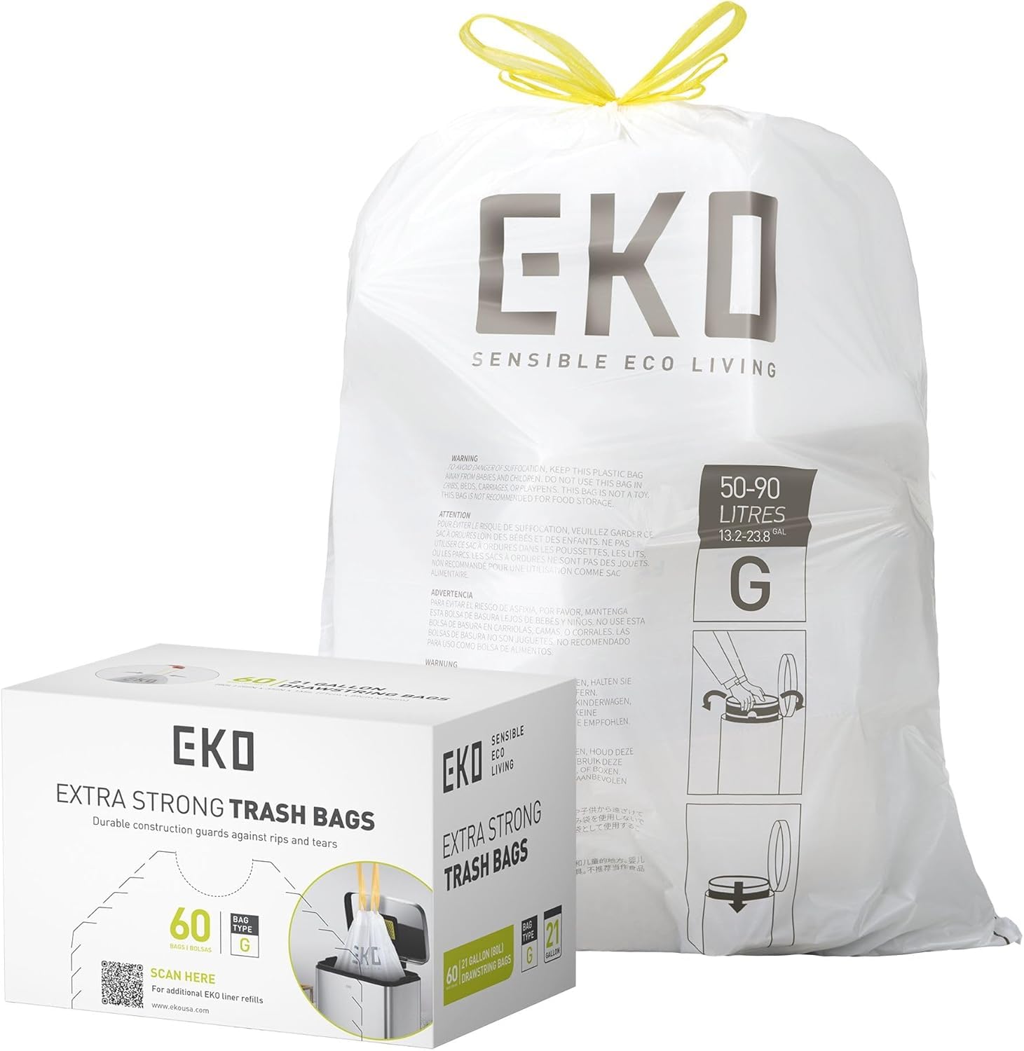 EKO Drawstring Trash Bags for Kitchen & Home