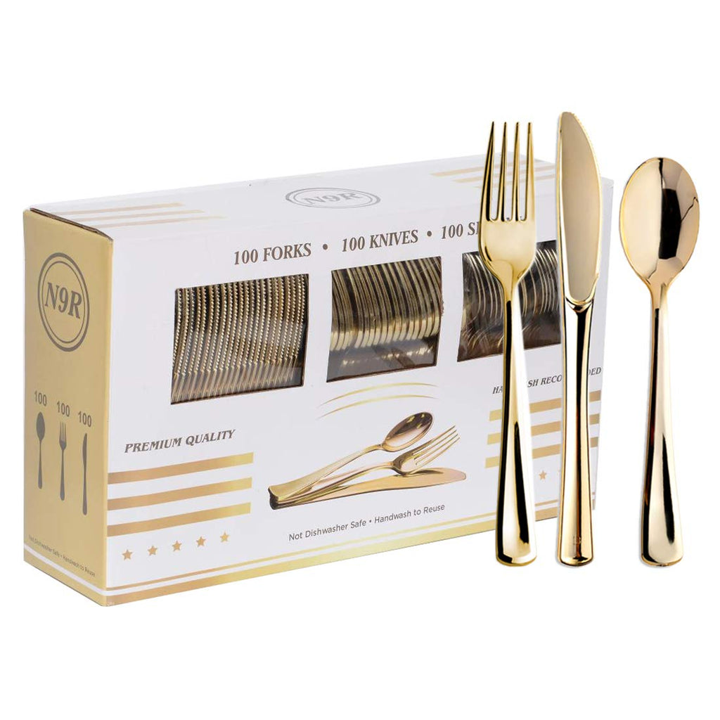N9R Plastic Silverware Set - Heavy Duty Disposable Flatware

