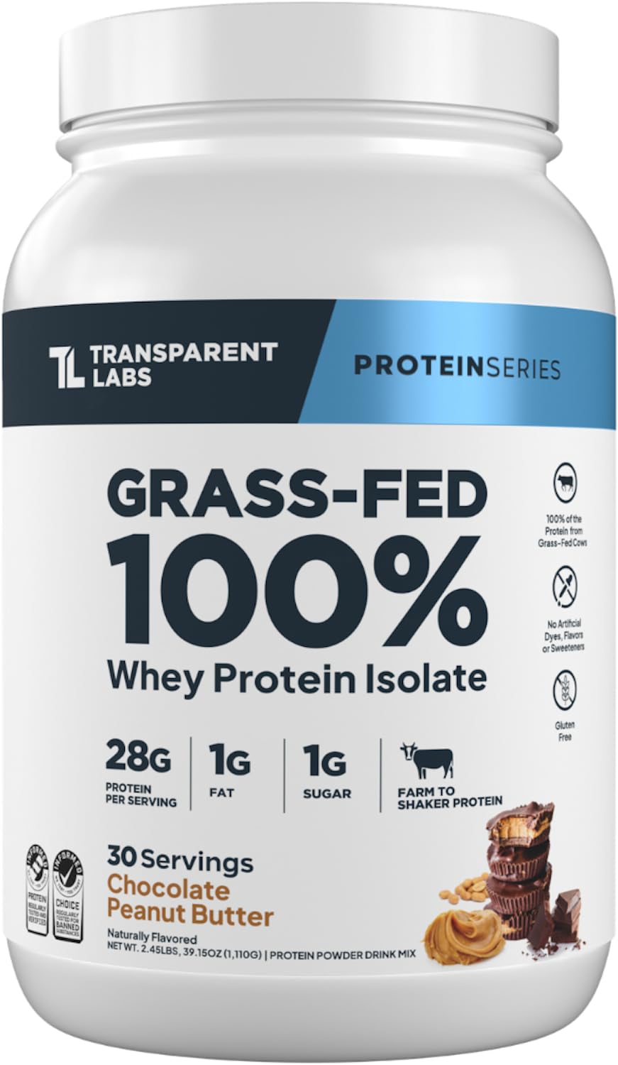 Whey Protein Isolate by Transparent Labs - Grass-Fed, 28g Protein