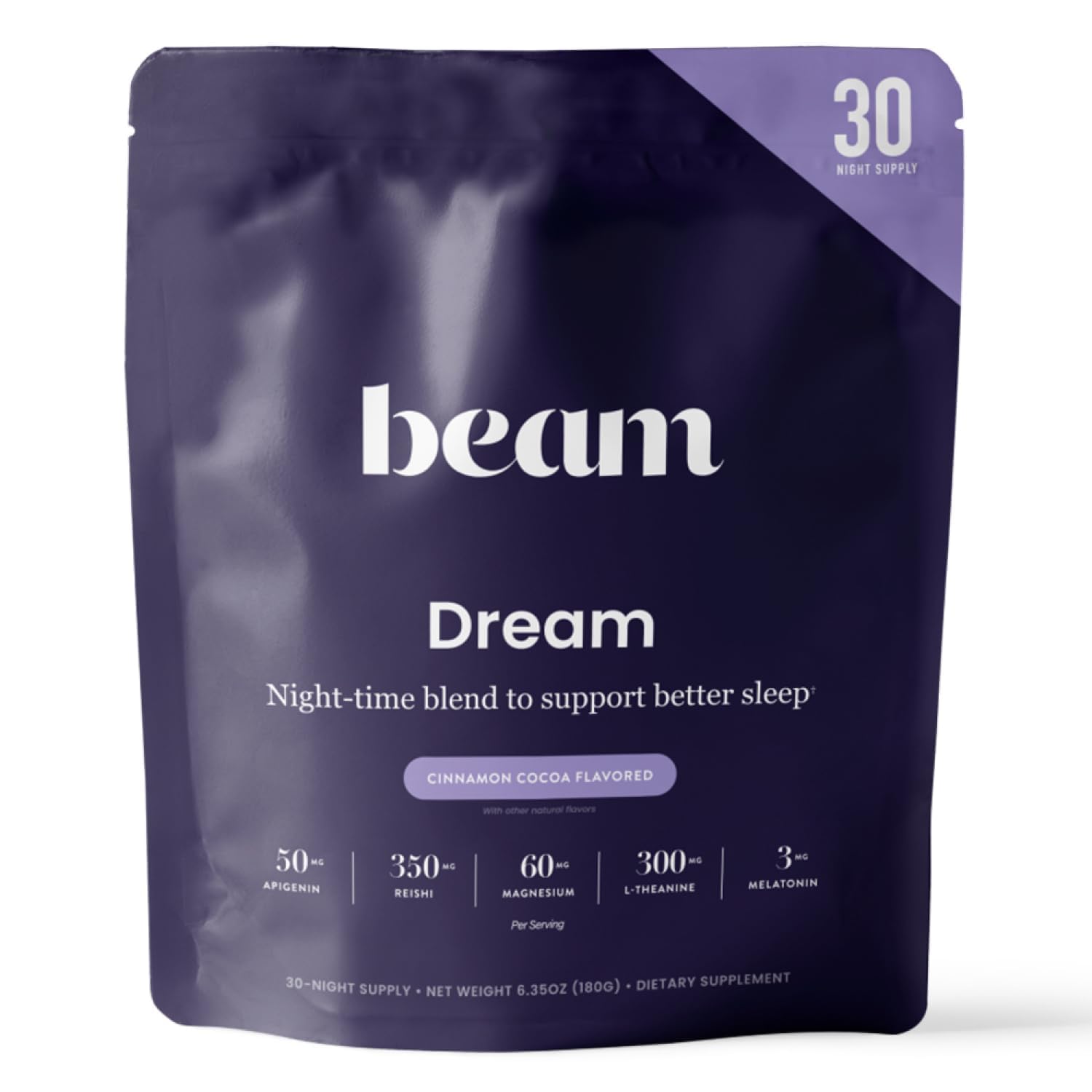 BEAM Dream Sleep Powder – Melatonin Sleep Aid with L-Theanine & Reishi