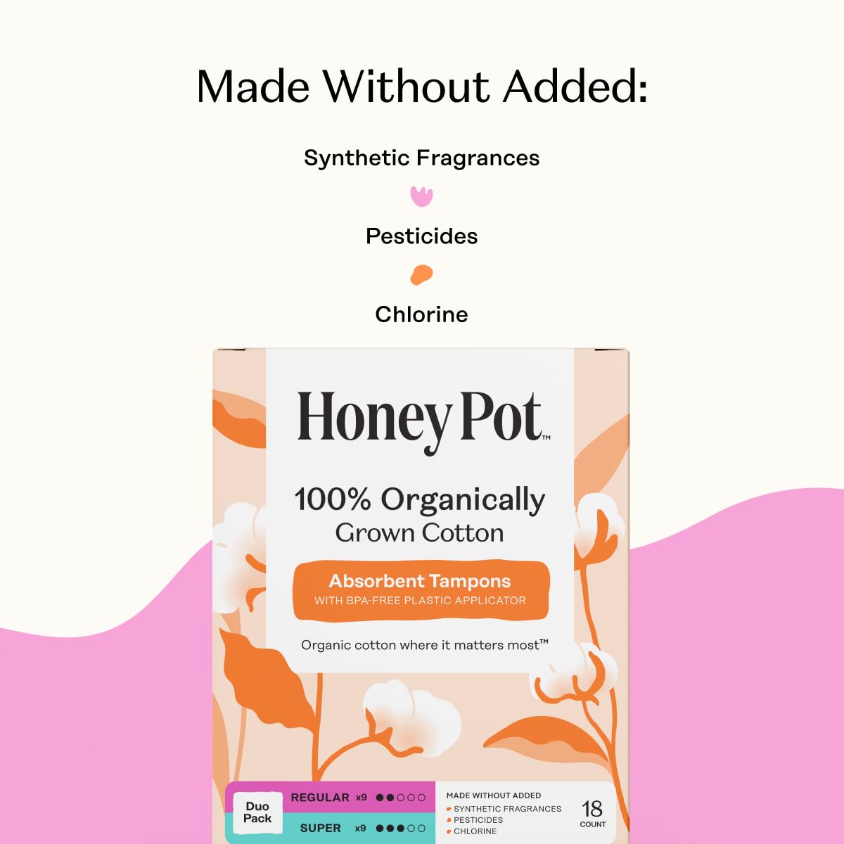 Honey Pot Organic Cotton Tampons with Bio Plastic Applicator

