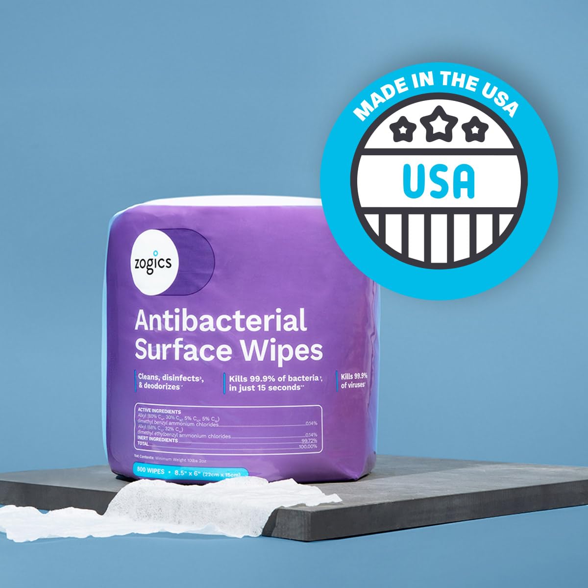 Zogics Antibacterial Disinfecting Wipes EPA-Registered


