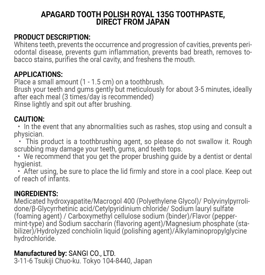 Apagard Tooth Polish Royal Toothpaste | Daily Dental Care

