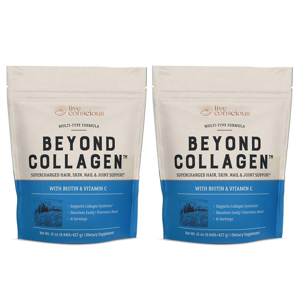 Live Conscious Collagen Peptides Powder – Hydrolyzed Type I & III, Grass-Fed