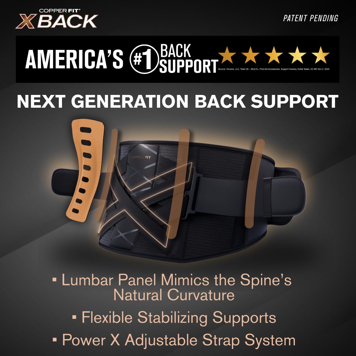 Copper Fit X-Back Back Brace - Adjustable Lumbar Support

