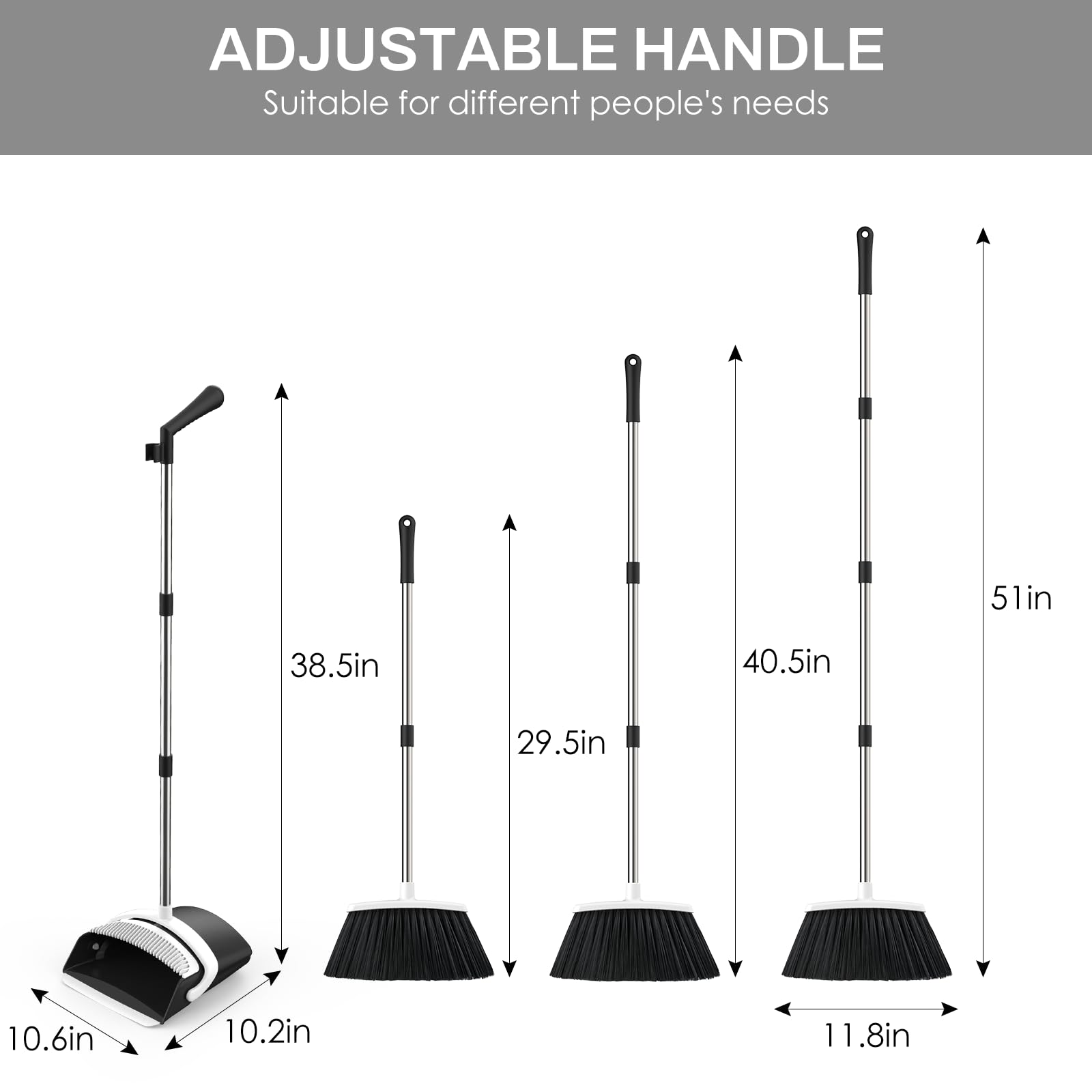 Broom and Dustpan Set with Adjustable Handle for Home Cleaning

