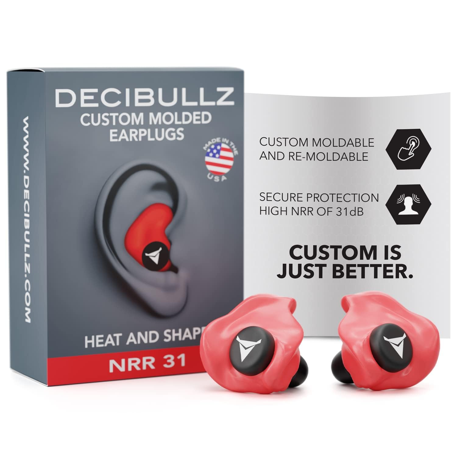Decibullz Custom Molded Earplugs 31dB NRR Hearing Protection