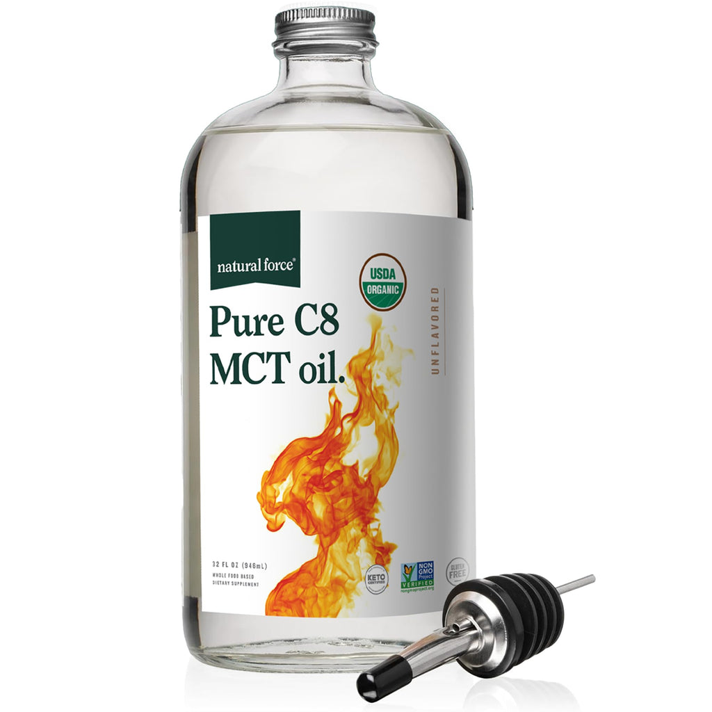 Natural Force Organic Pure C8 MCT Oil – Glass Bottle

