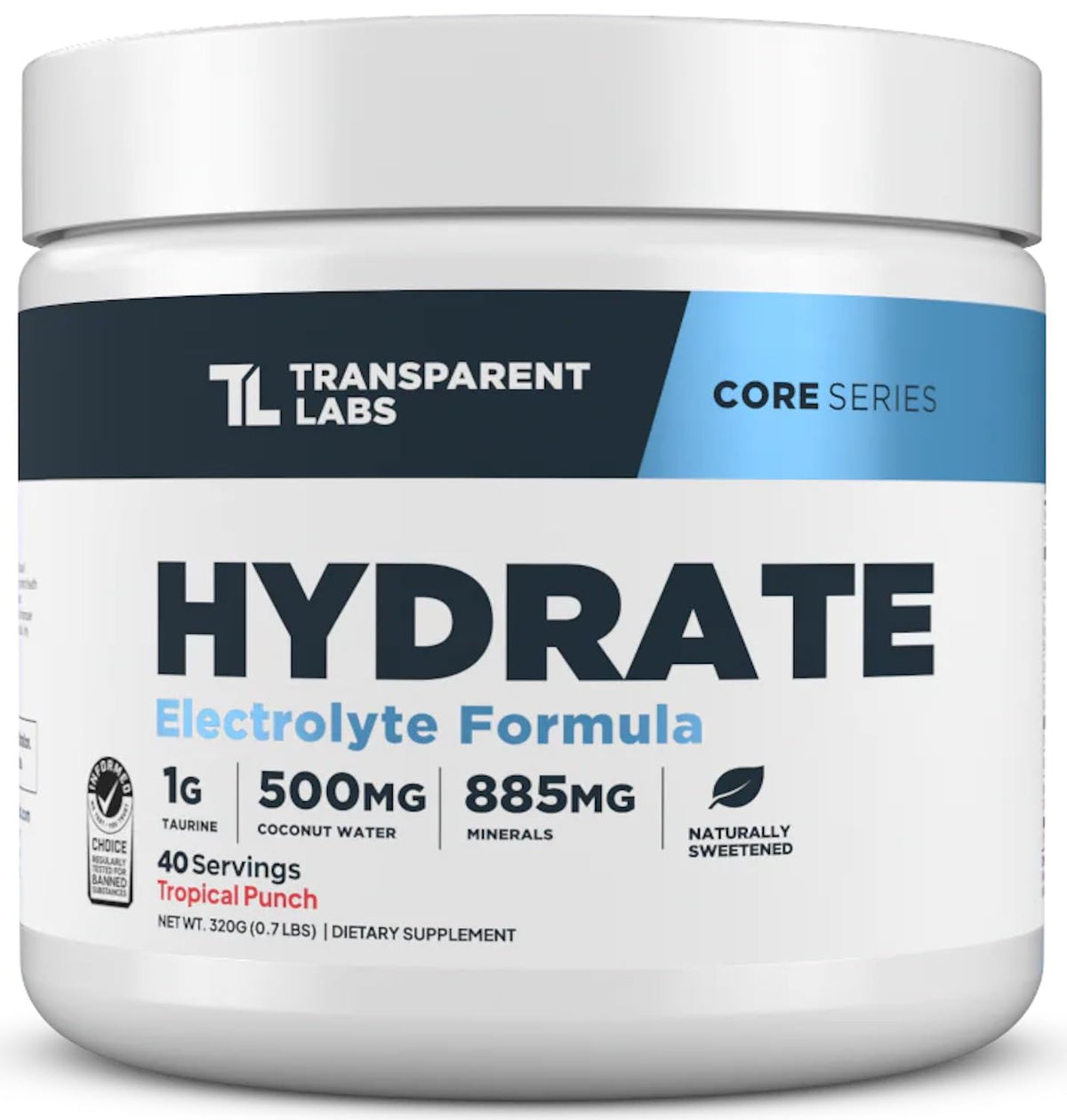 Transparent Labs Hydrate Sugar Free Electrolyte Powder for Hydration
