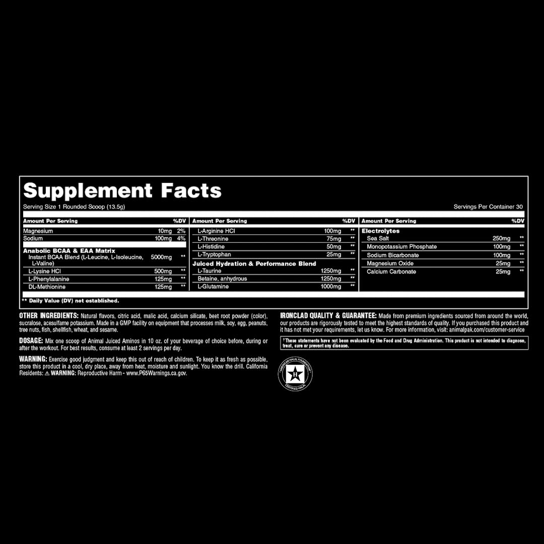 Animal Juiced Aminos BCAA & EAA Recovery Powder - Hydration

