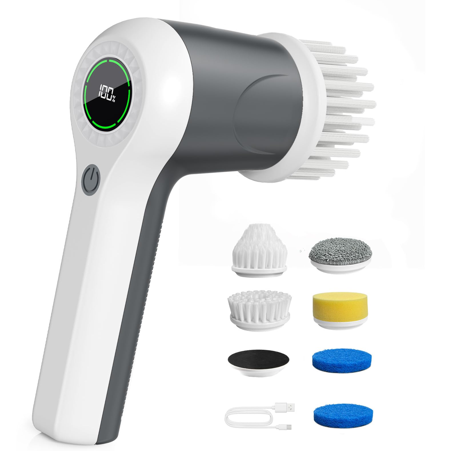 PUFTEM Cordless Electric Spin Scrubber with Replaceable Heads for Bathroom Cleaning