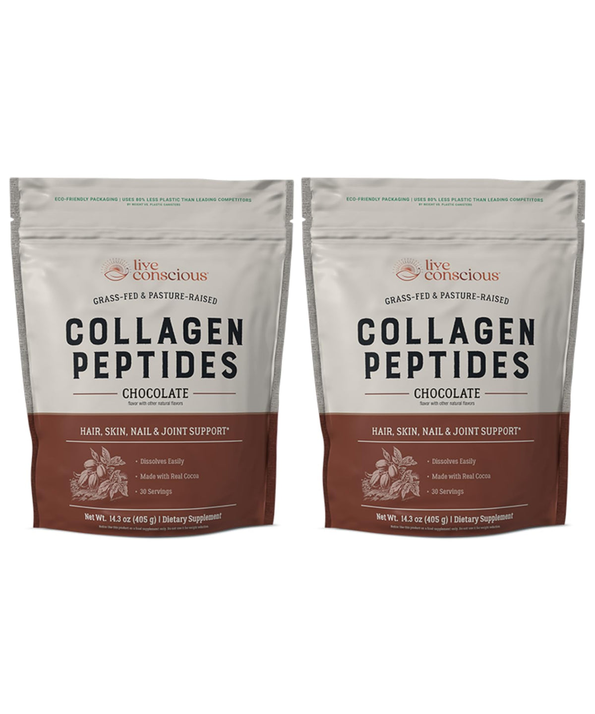 Live Conscious Collagen Peptides Powder – Hydrolyzed Type I & III, Grass-Fed