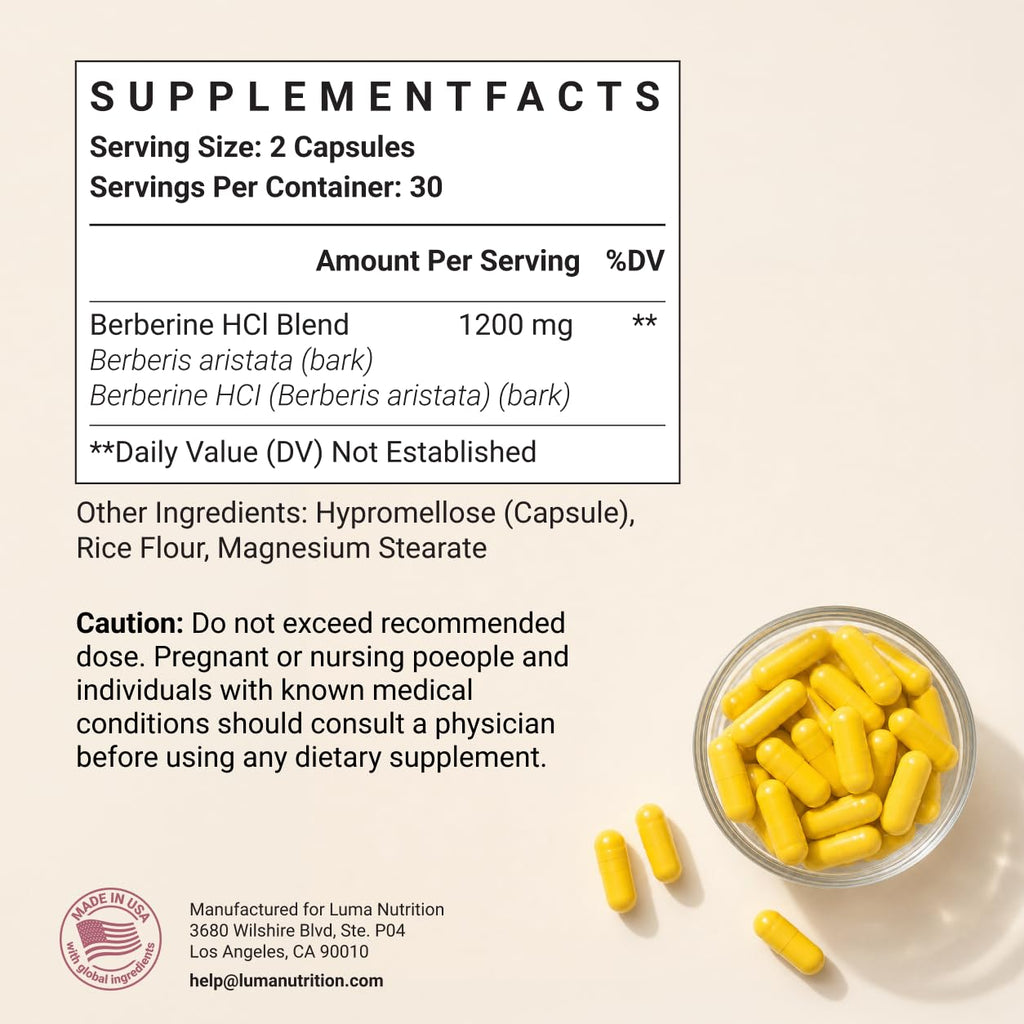 Luma Nutrition Berberine HCl 1200mg - Vegan, Gluten Free

